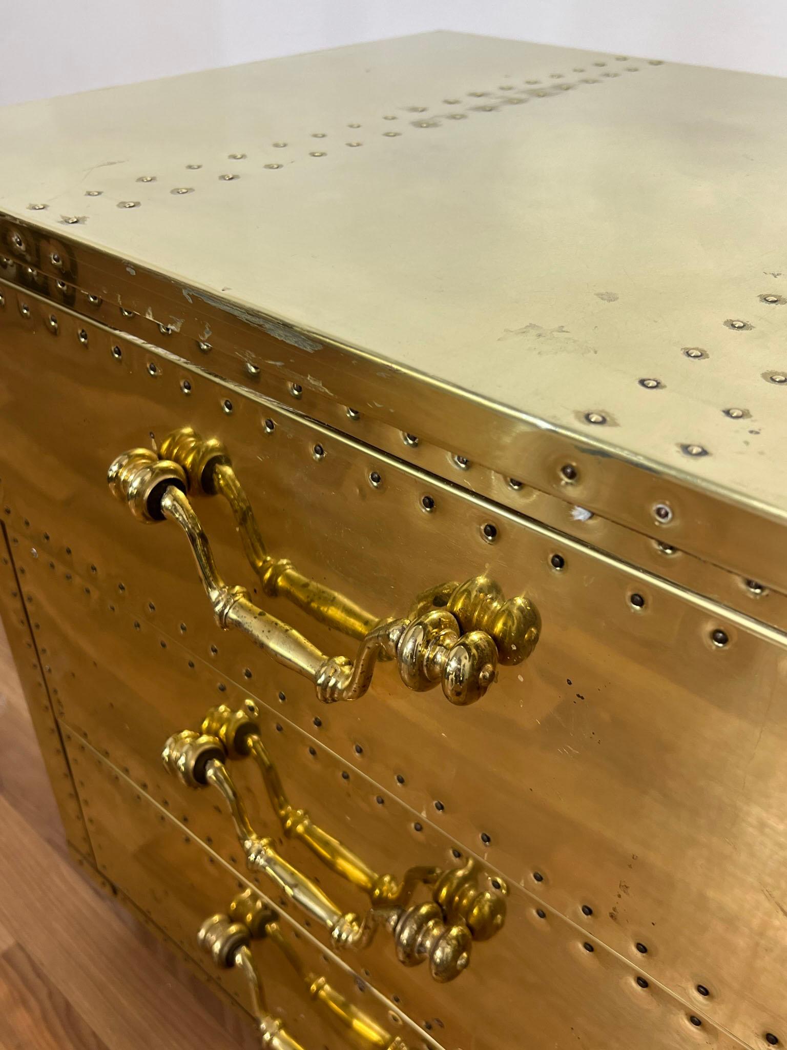 Sarreid Brass Clad Three-Drawer Chest, circa 1970s 3