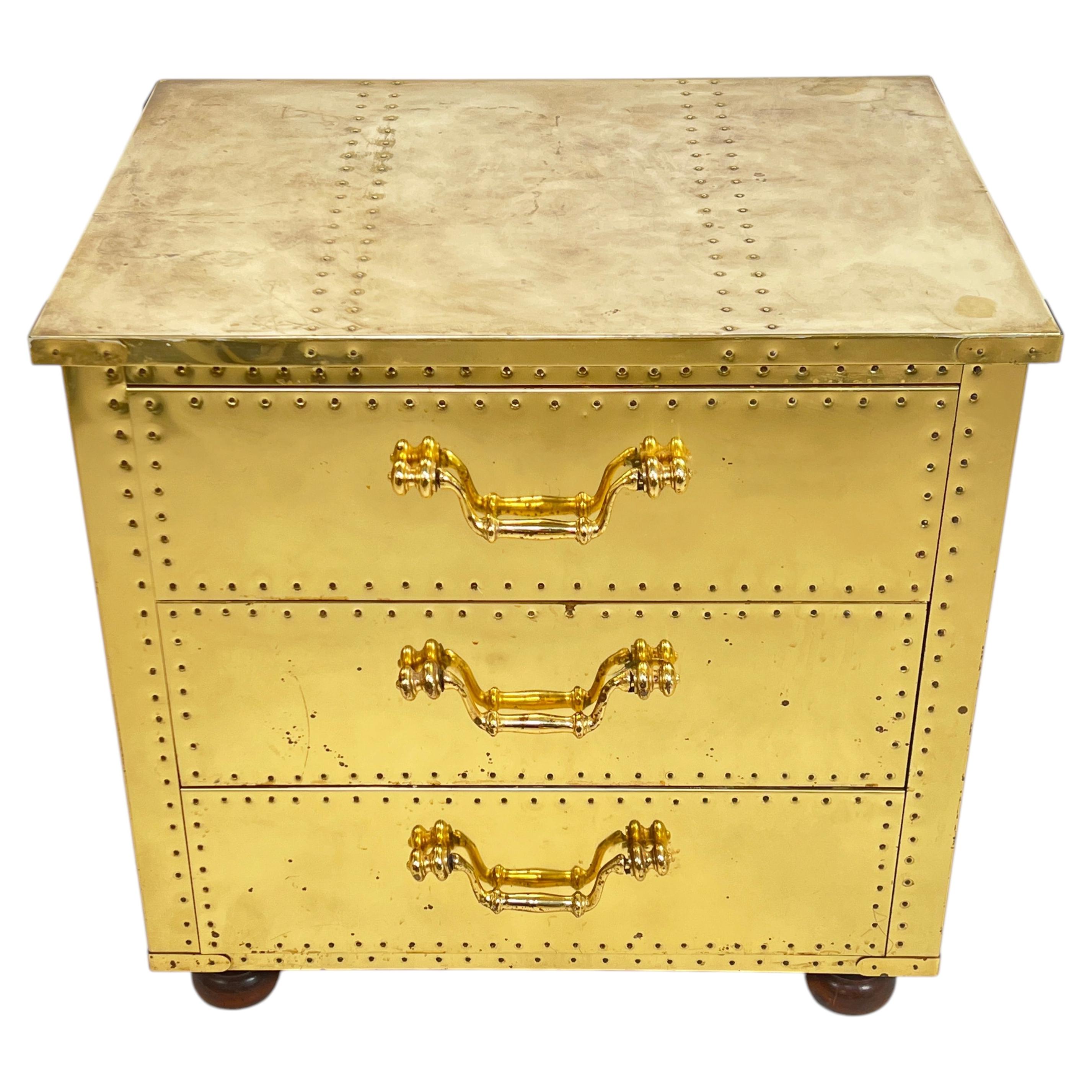 Sarreid Brass Clad Three-Drawer Chest, circa 1970s