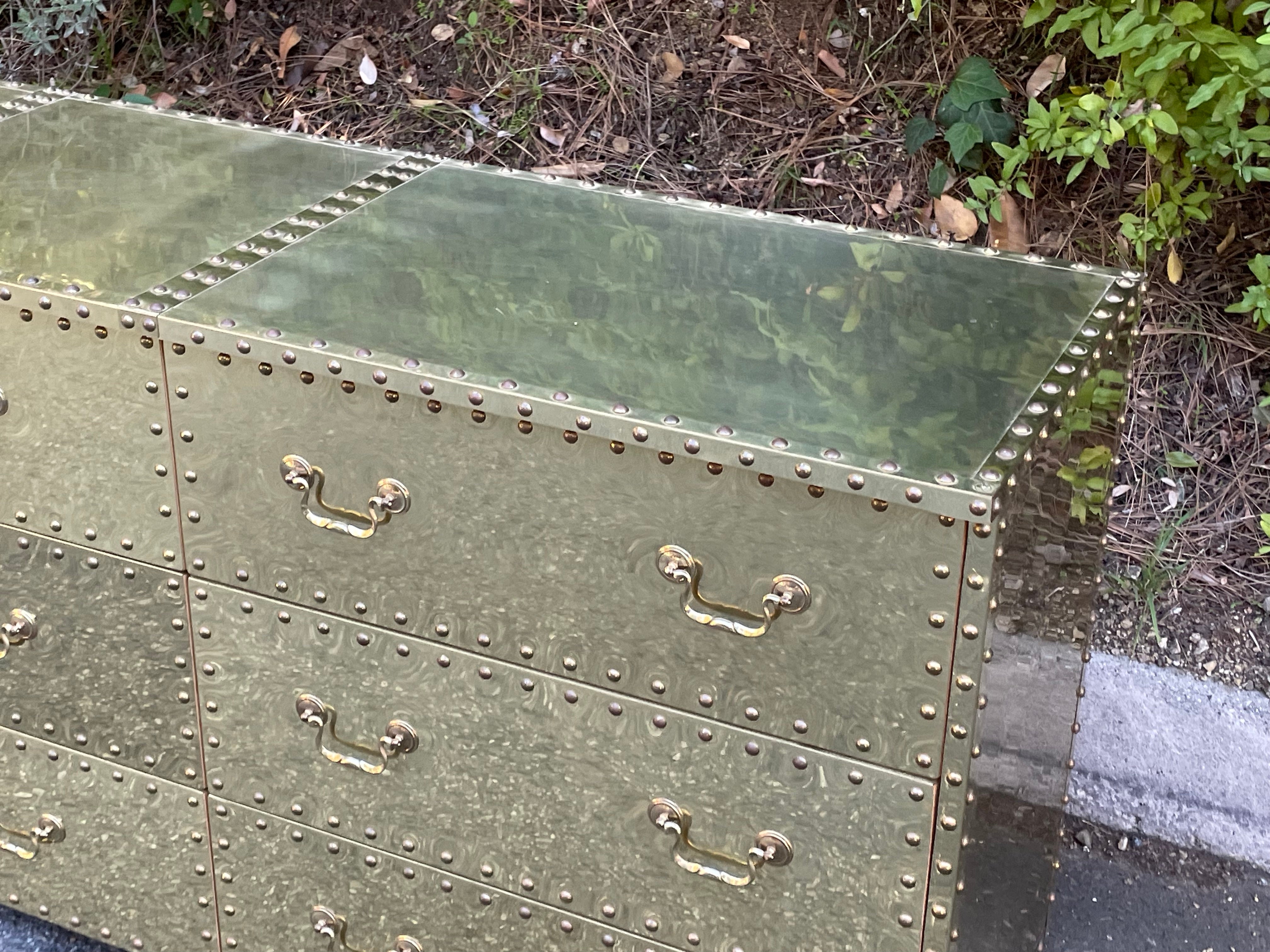 Sarreid Brass Clad Triple Dresser, circa 1970s 8