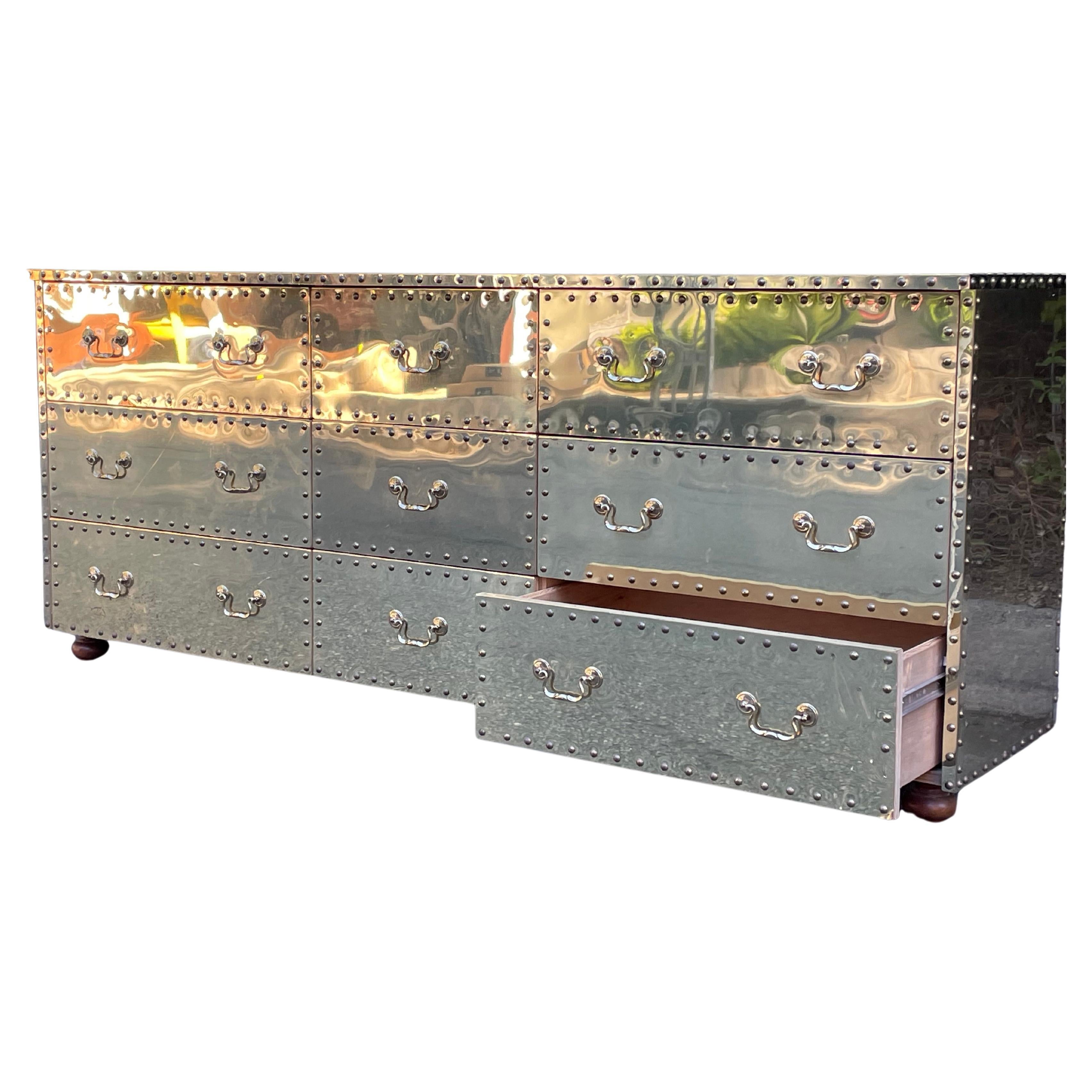 Mid-Century Modern Sarreid Brass Clad Triple Dresser, circa 1970s