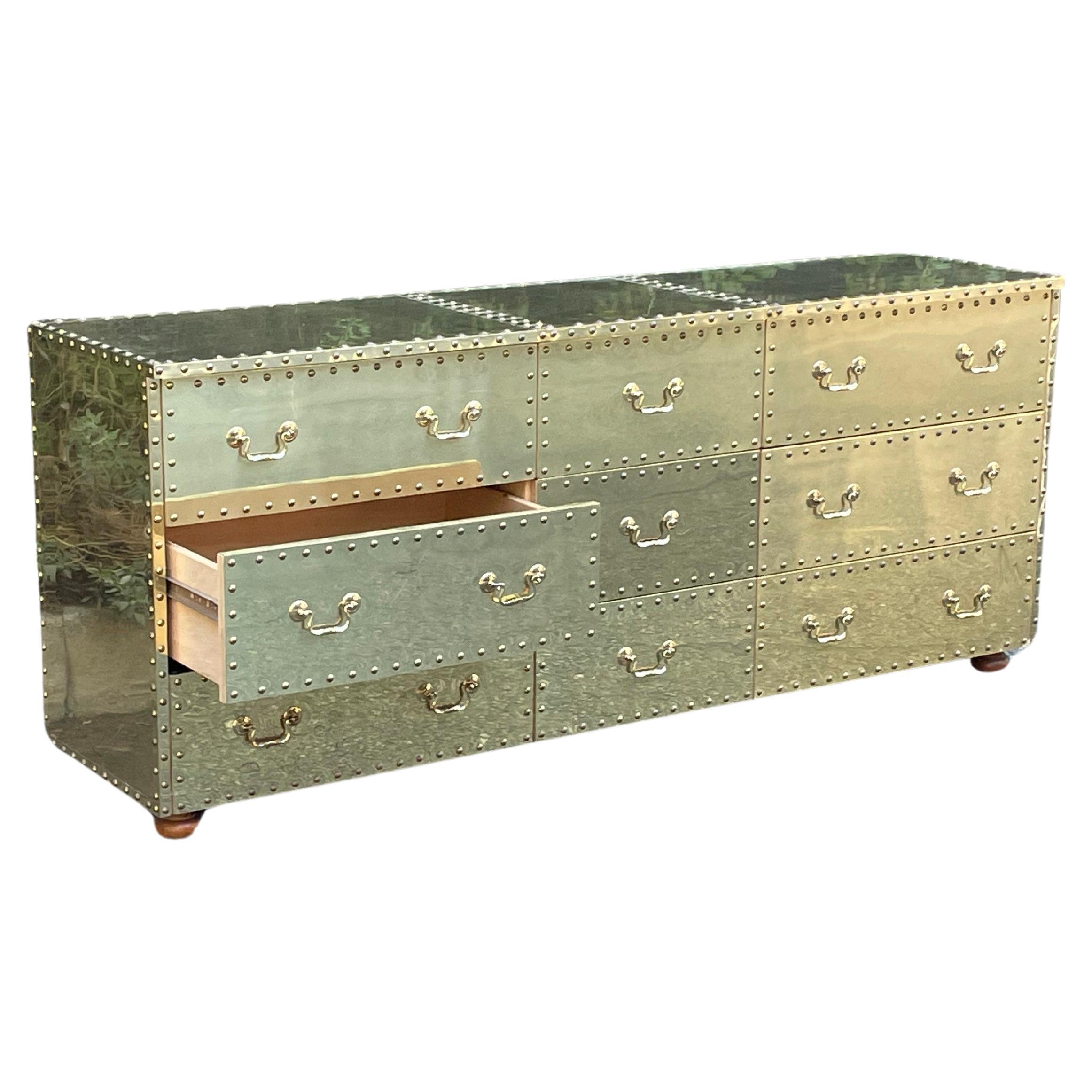 Spanish Sarreid Brass Clad Triple Dresser, circa 1970s
