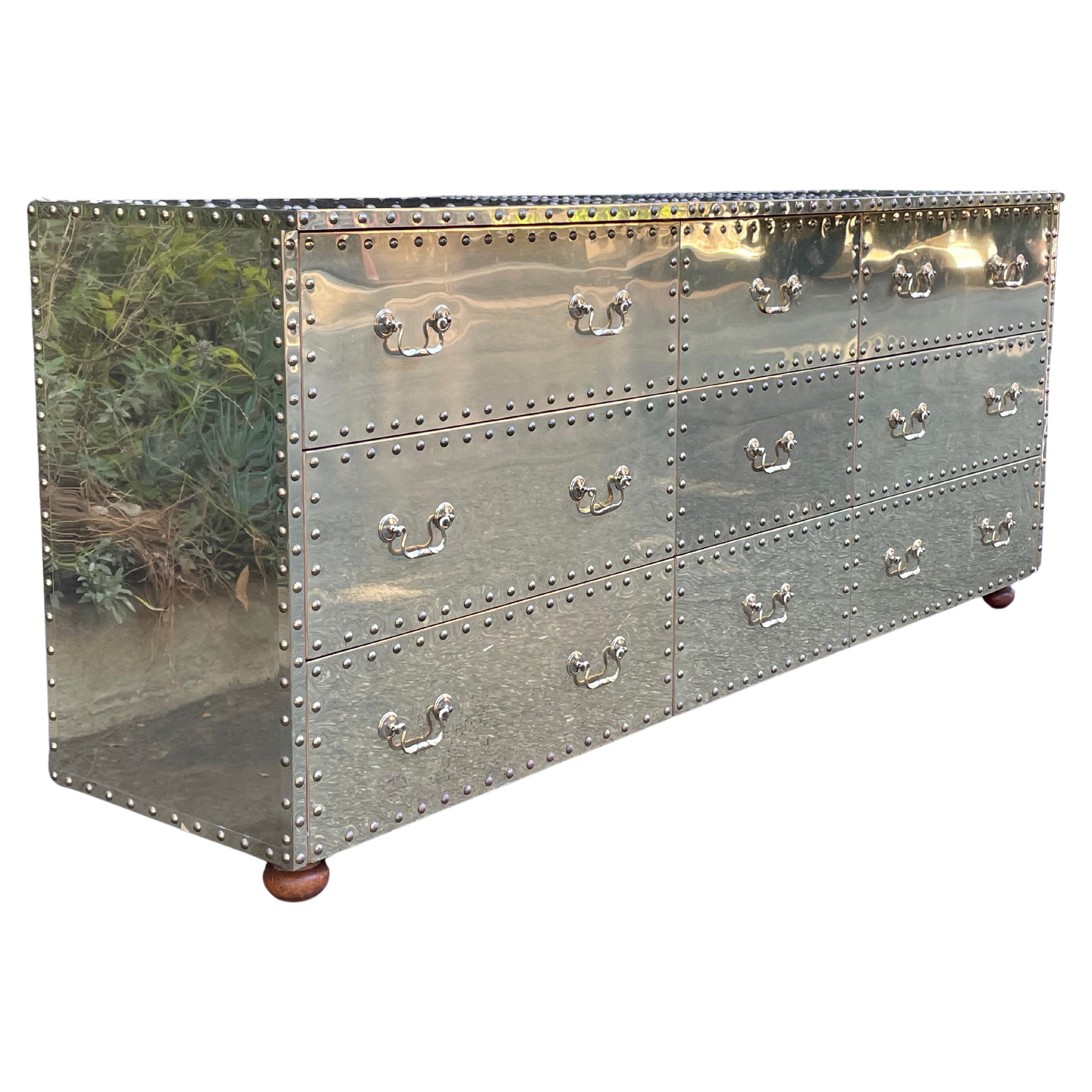 Late 20th Century Sarreid Brass Clad Triple Dresser, circa 1970s