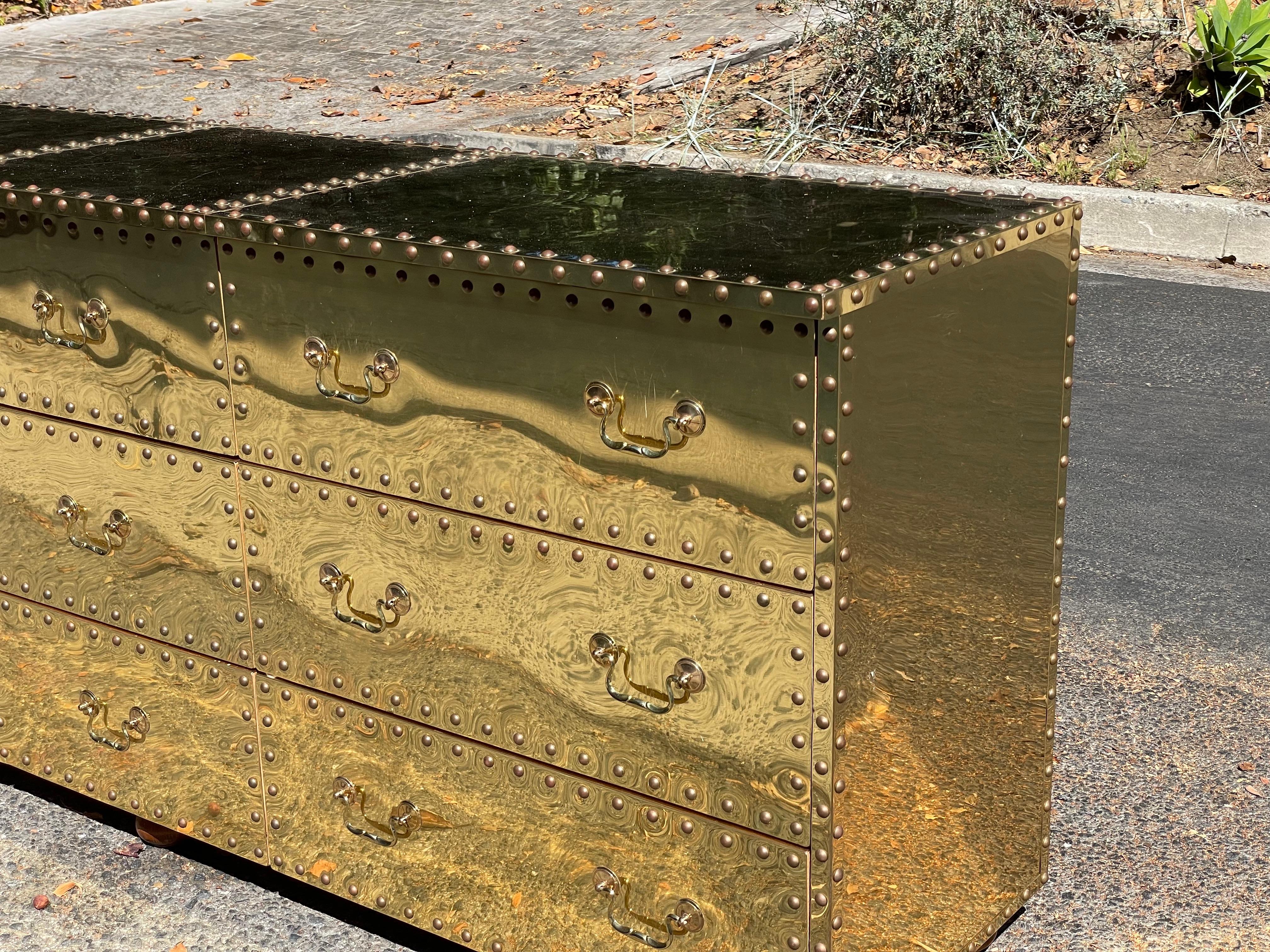 Sarreid Brass Clad Triple Dresser, circa 1970s 3