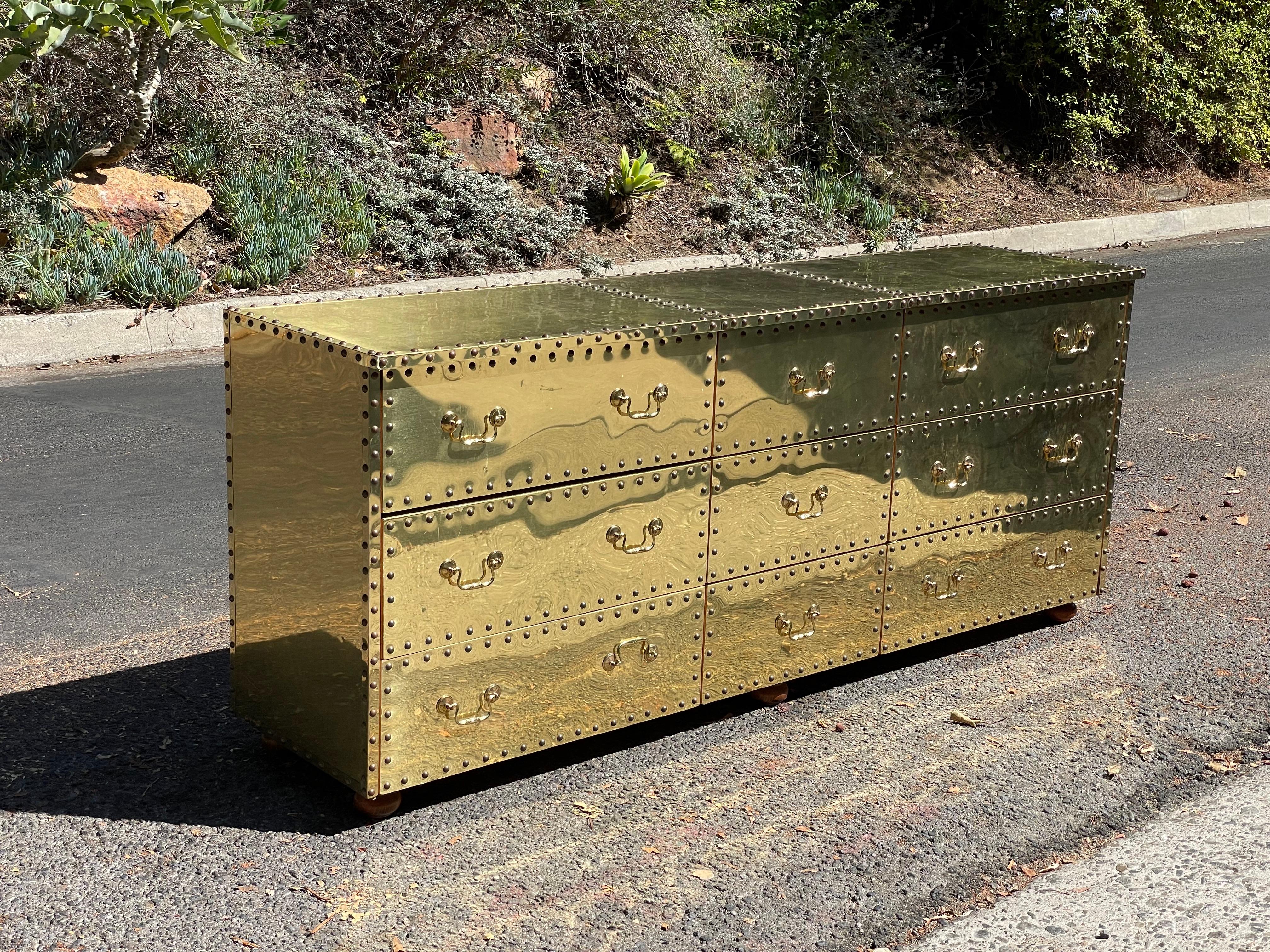 Sarreid Brass Clad Triple Dresser, circa 1970s 4