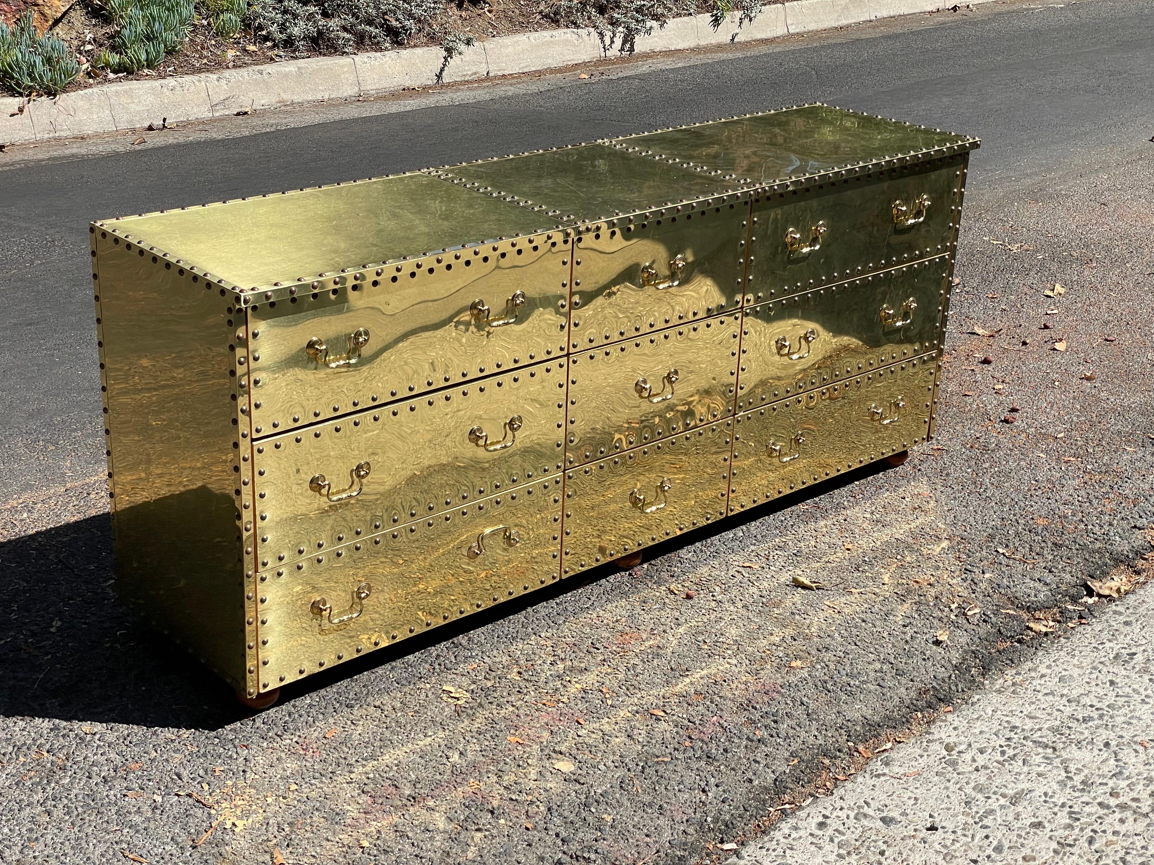 Sarreid Brass Clad Triple Dresser, circa 1970s 7