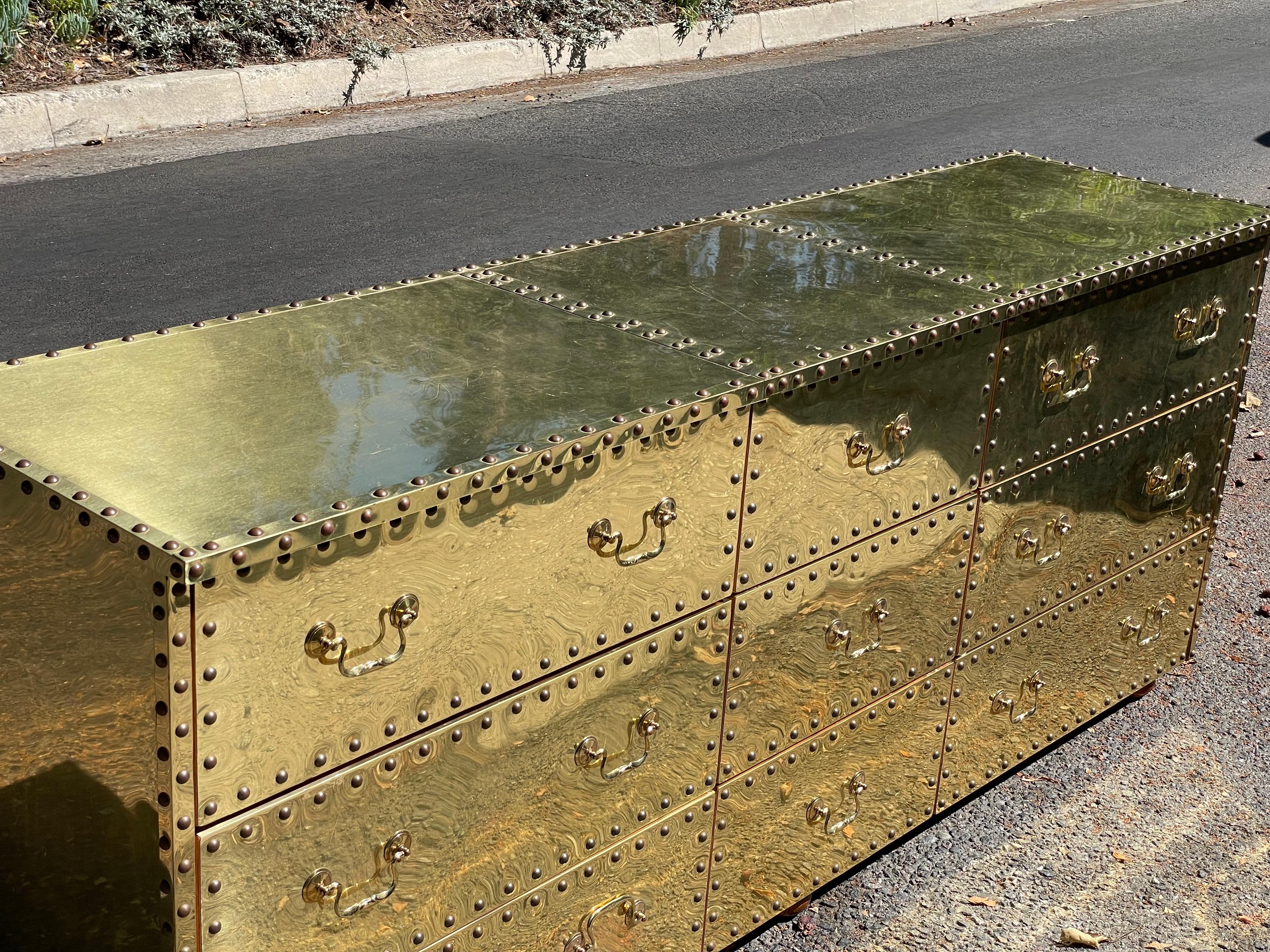 Sarreid Brass Clad Triple Dresser, circa 1970s 8