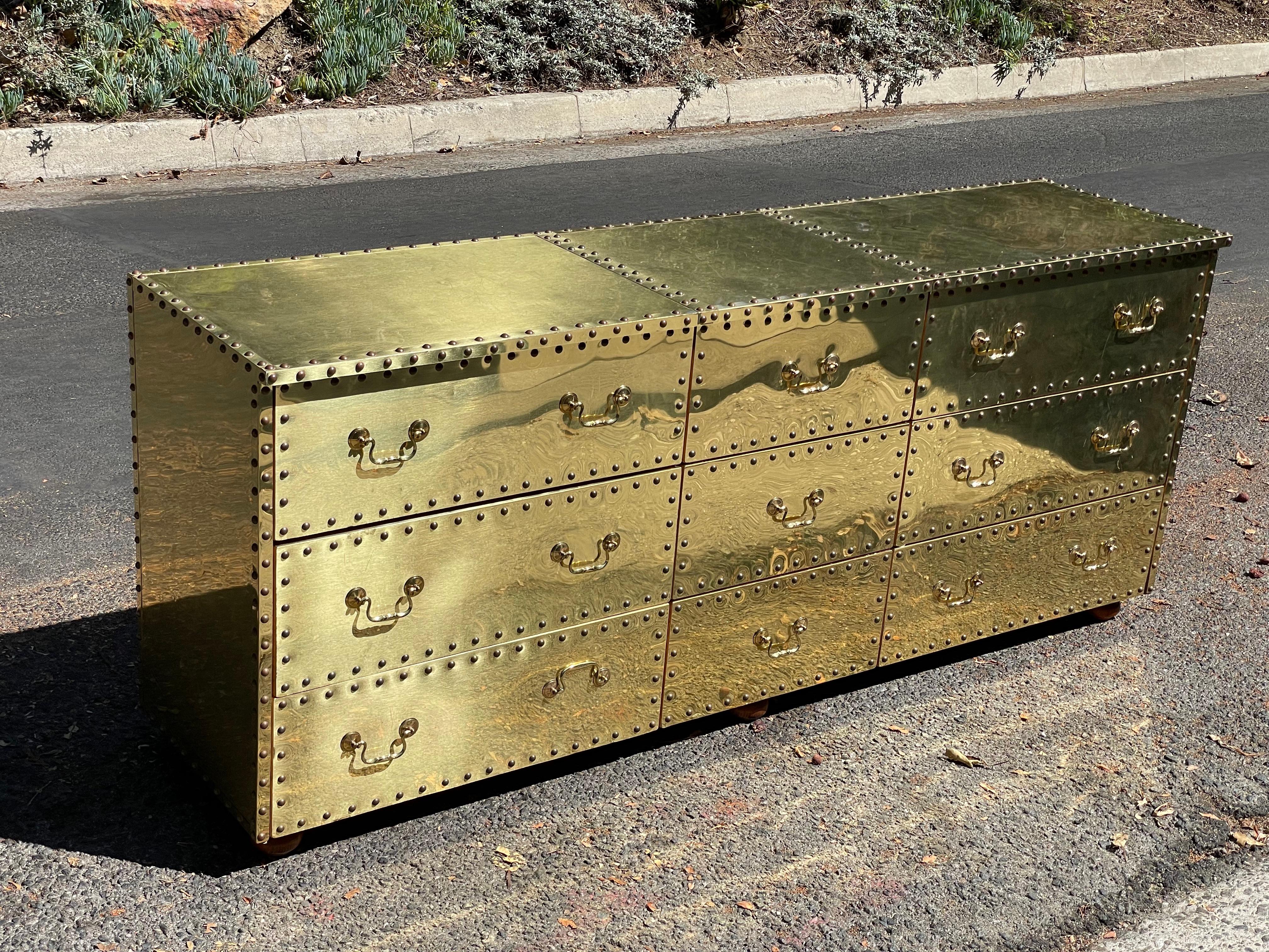 Mid-Century Modern Sarreid Brass Clad Triple Dresser, circa 1970s