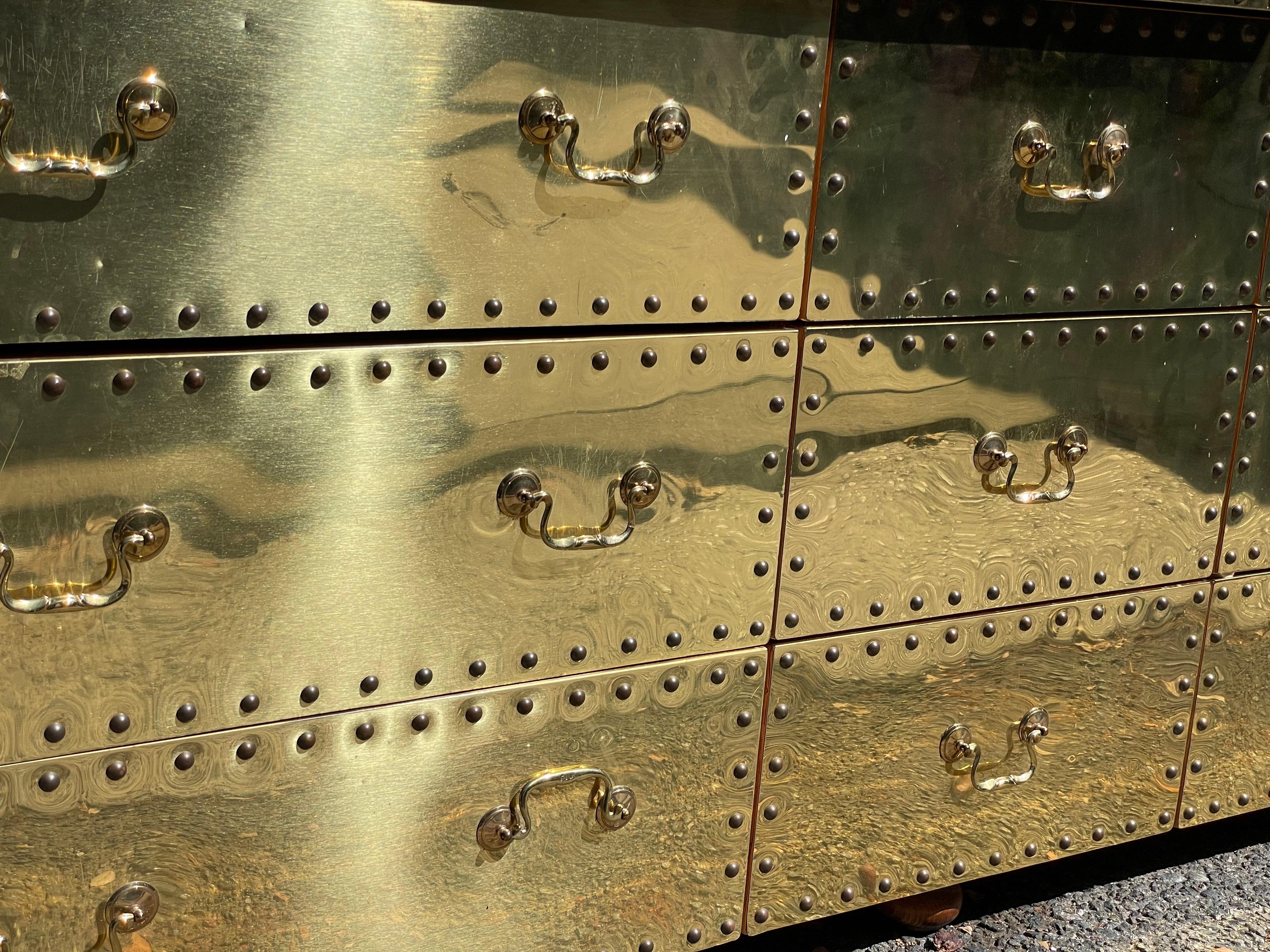 Spanish Sarreid Brass Clad Triple Dresser, circa 1970s