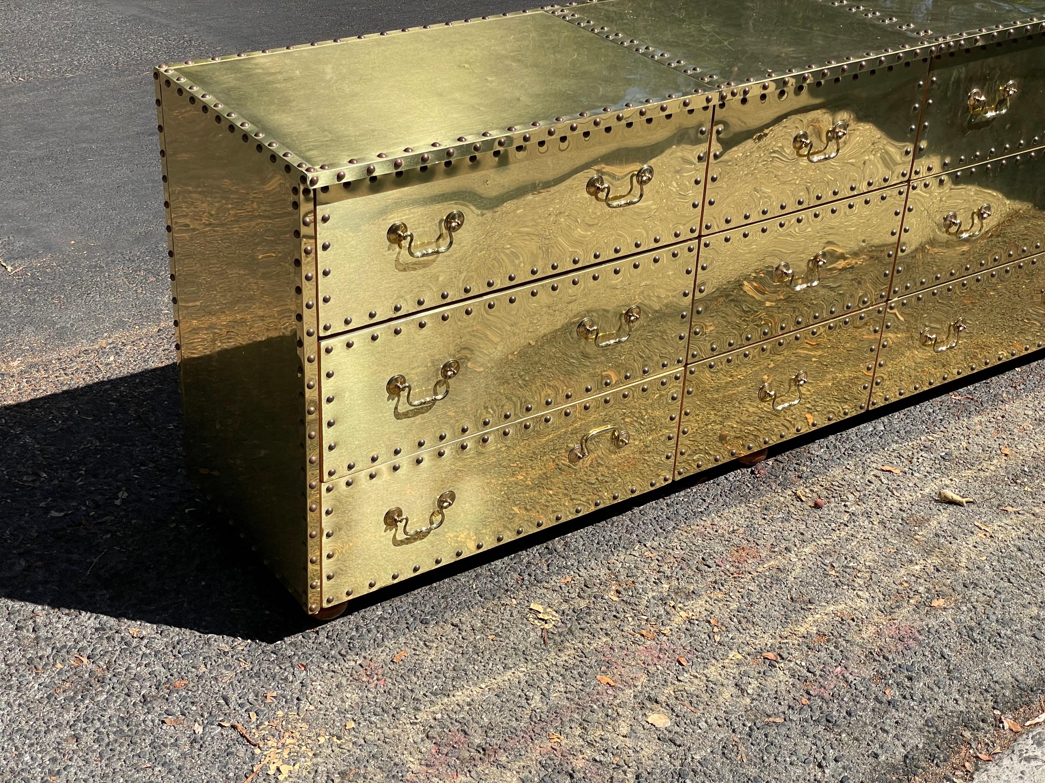 Sarreid Brass Clad Triple Dresser, circa 1970s In Good Condition In Los Angeles, CA