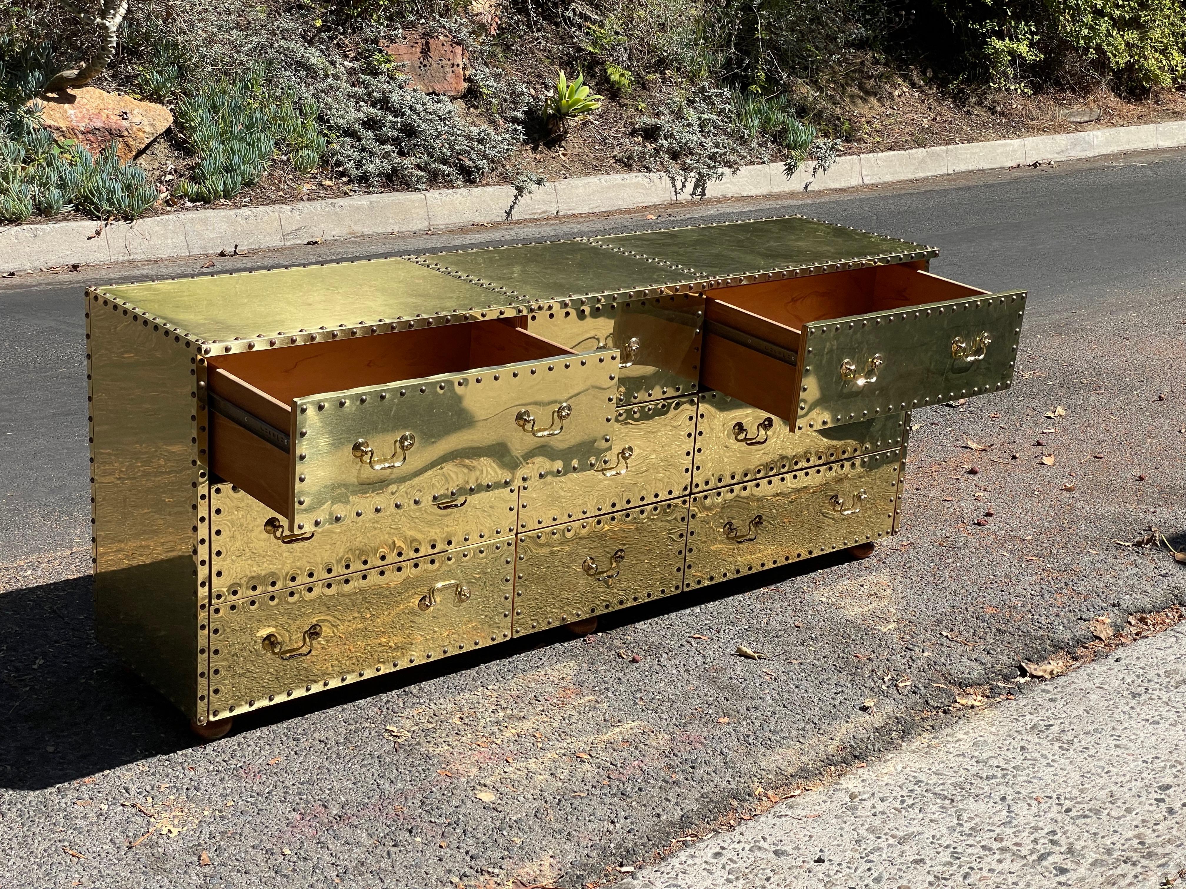 Sarreid Brass Clad Triple Dresser, circa 1970s 1