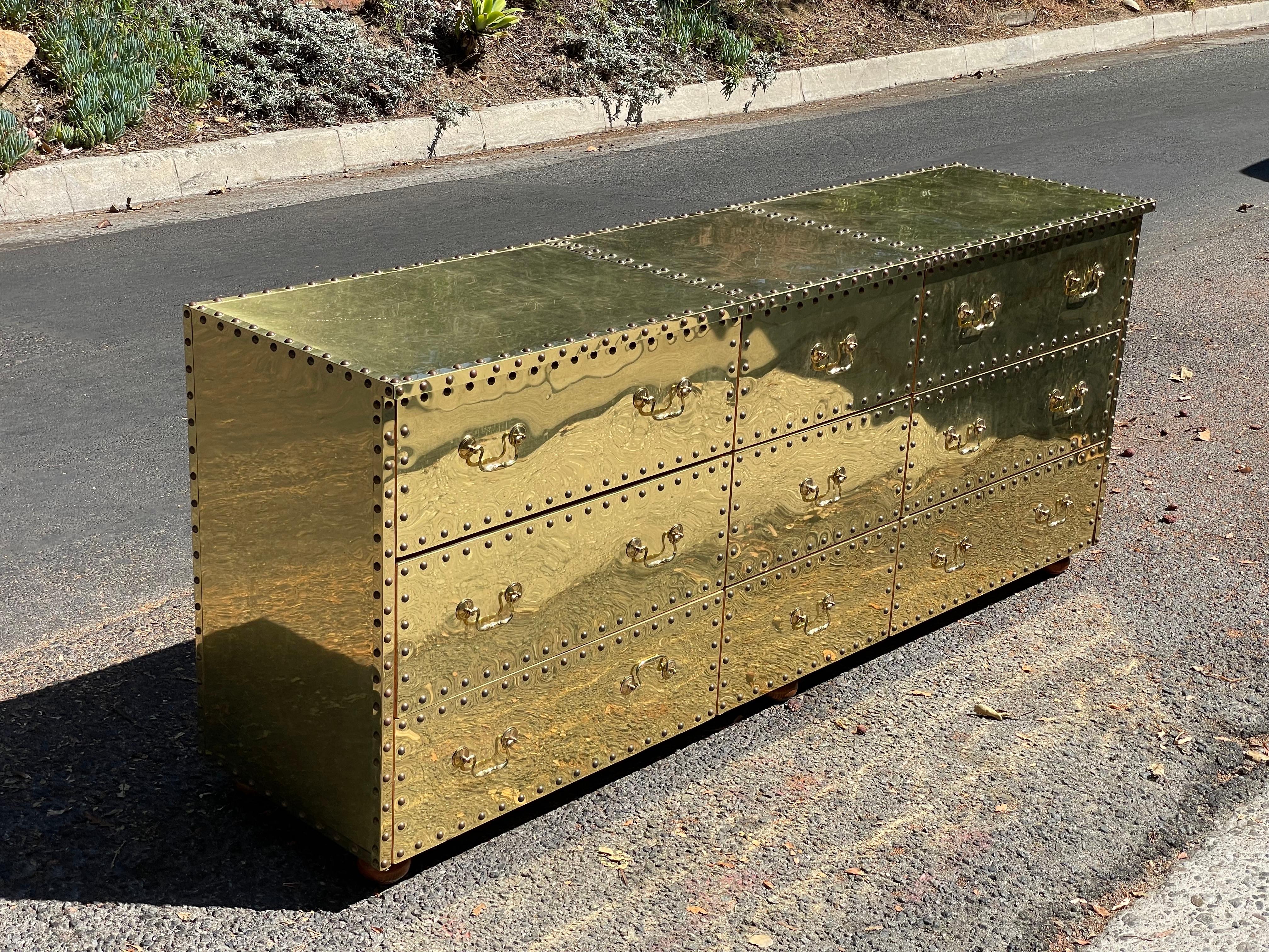 Sarreid Brass Clad Triple Dresser, circa 1970s 2