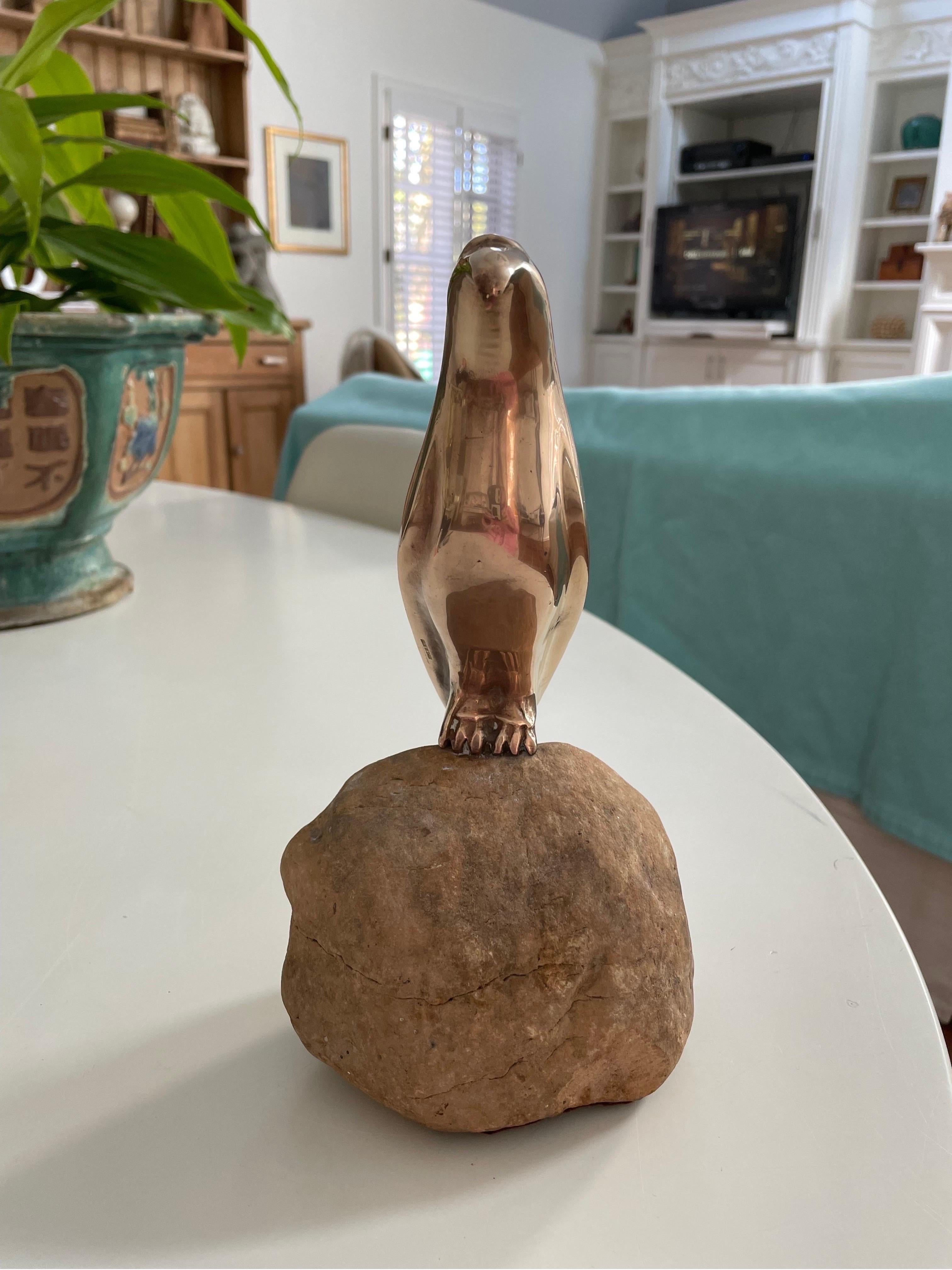 Sarreid Brass Falcon Perched on a Rock  In Good Condition For Sale In Chicago, IL