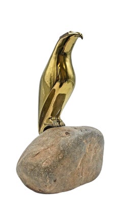 Sarreid Brass Falcon Sculpture on Rock Base