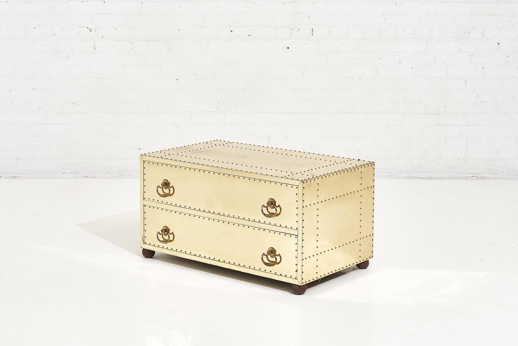 Sarreid brass two drawer low chest, 1960. Coffee table.