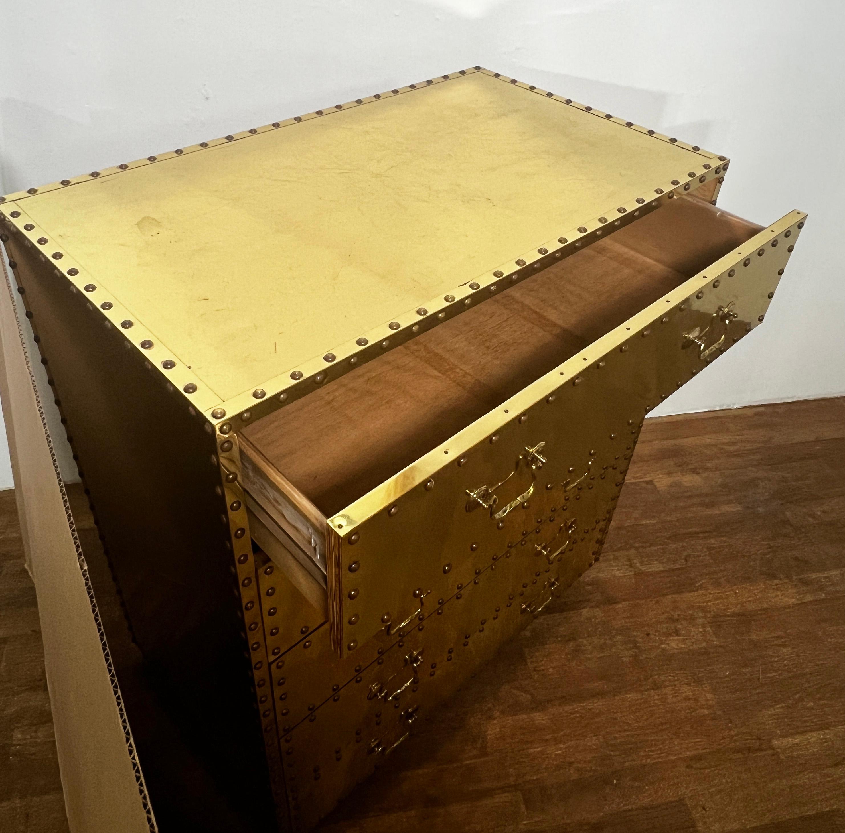 Sarreid Five Drawer Brass Clad Tall Chest Circa 1970s 6