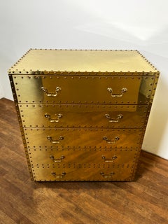 Sarreid Five Drawer Brass Clad Tall Chest Circa 1970s