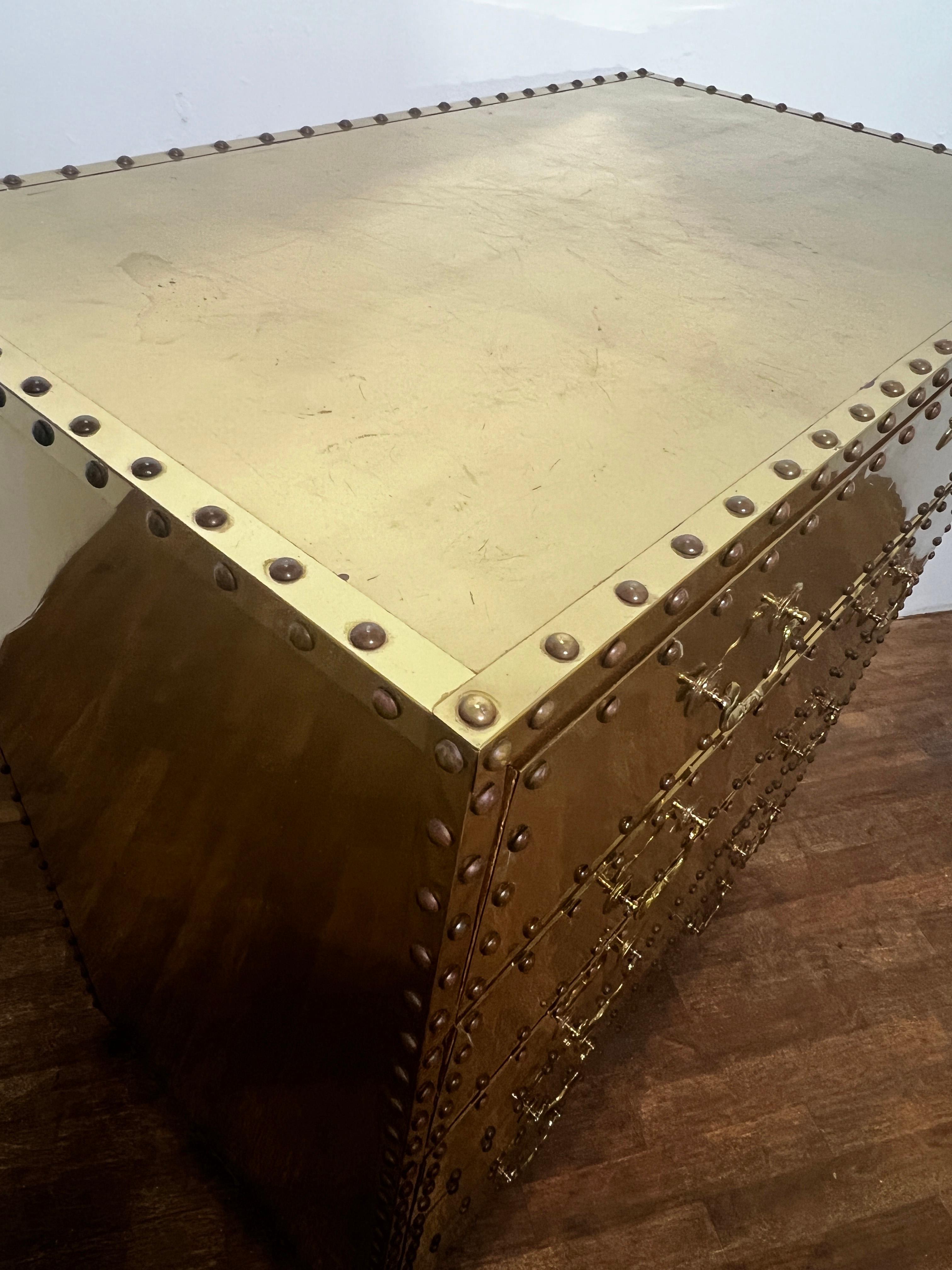 Sarreid Five Drawer Brass Clad Tall Chest Circa 1970s 1