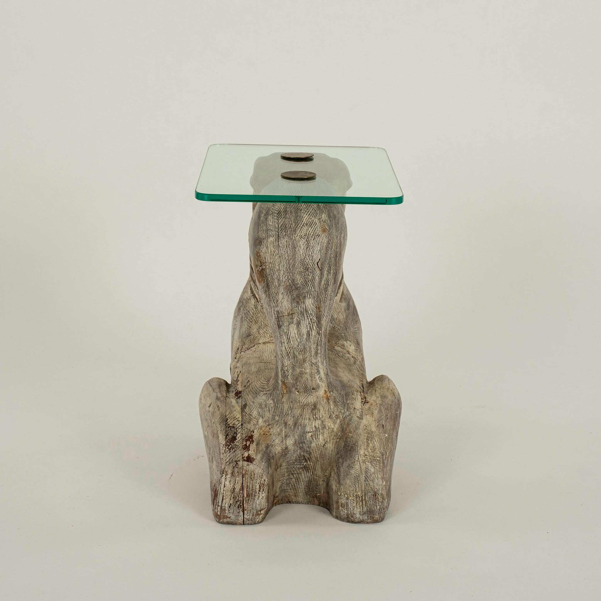 Hand-Carved Sarreid Fu Dog Wood Side Table
