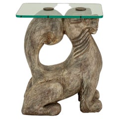 Used Sarreid Fu Dog Wood Side Table