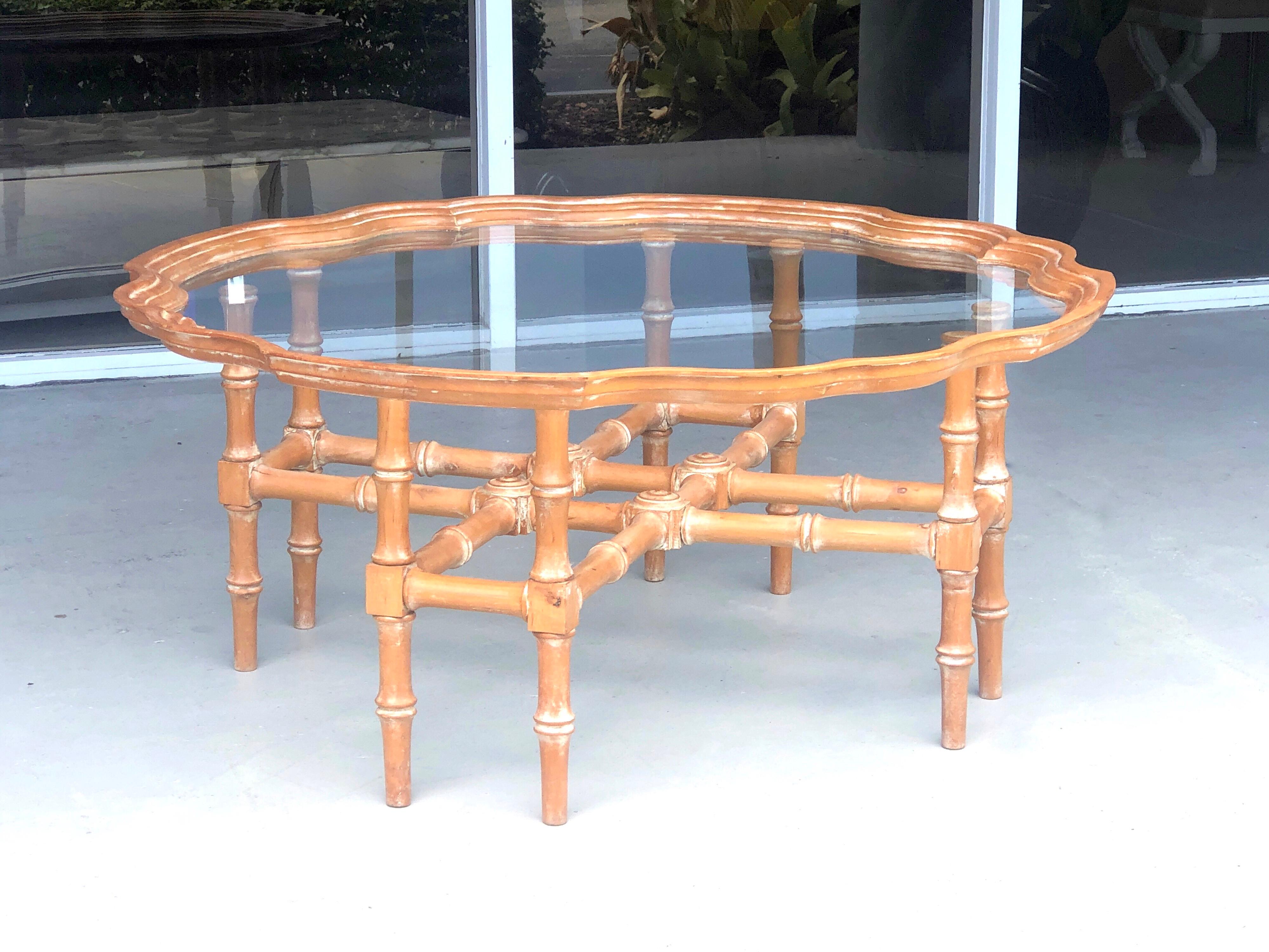 Spanish Sarreid Hand Carved Wood and Glass Tray Coffee Cocktail Table