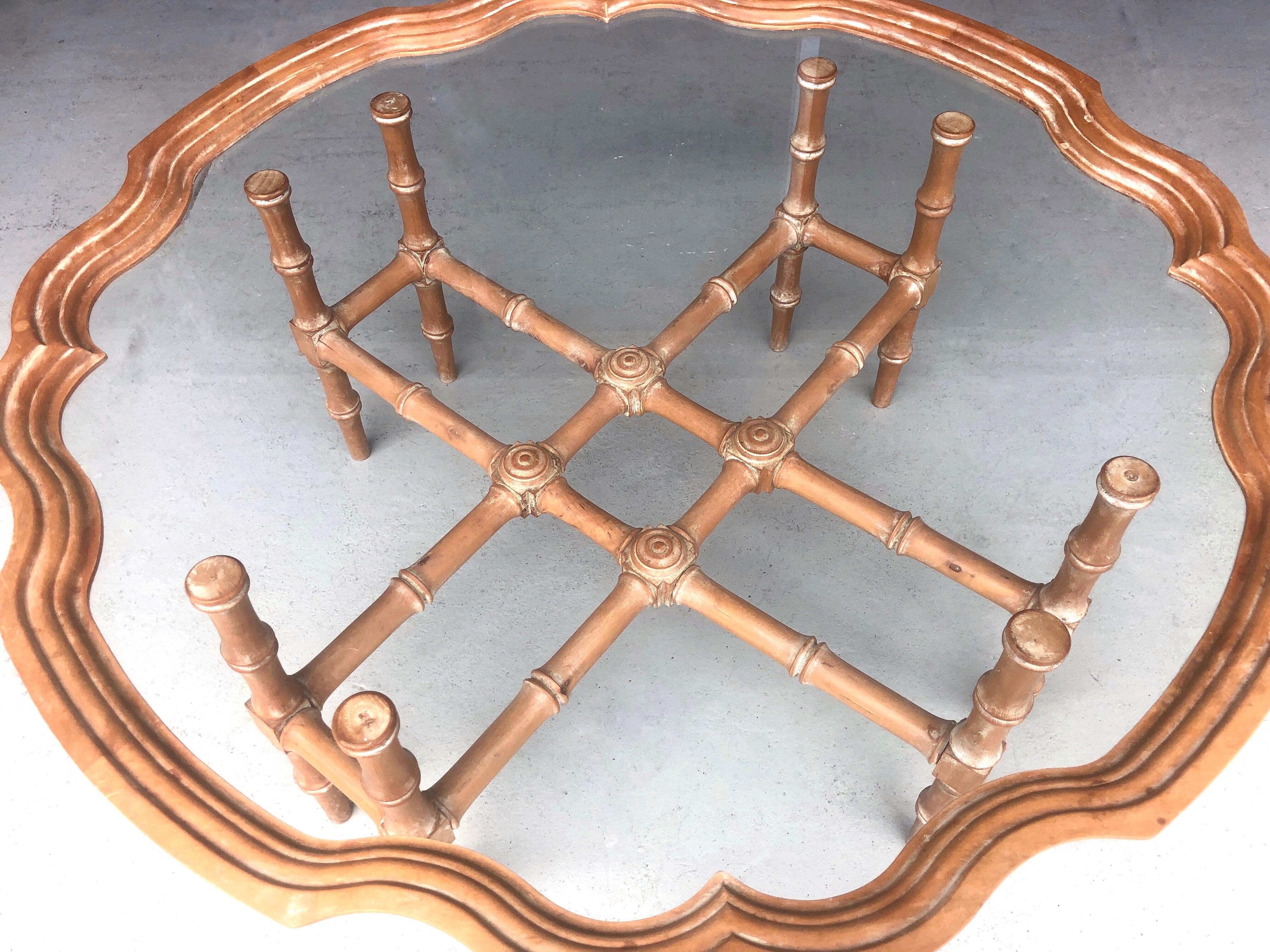 Sarreid Hand Carved Wood and Glass Tray Coffee Cocktail Table 2