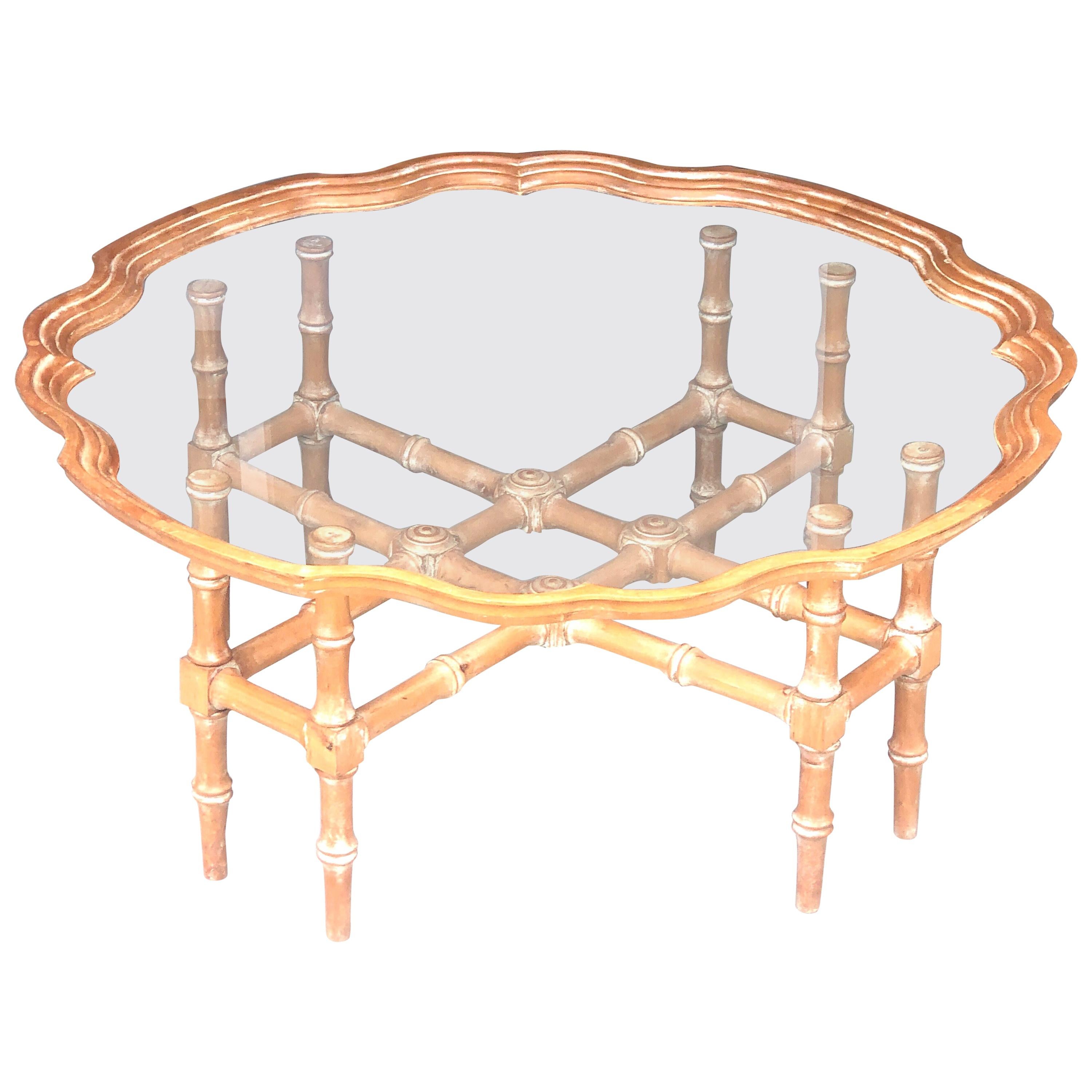 Sarreid Hand Carved Wood and Glass Tray Coffee Cocktail Table