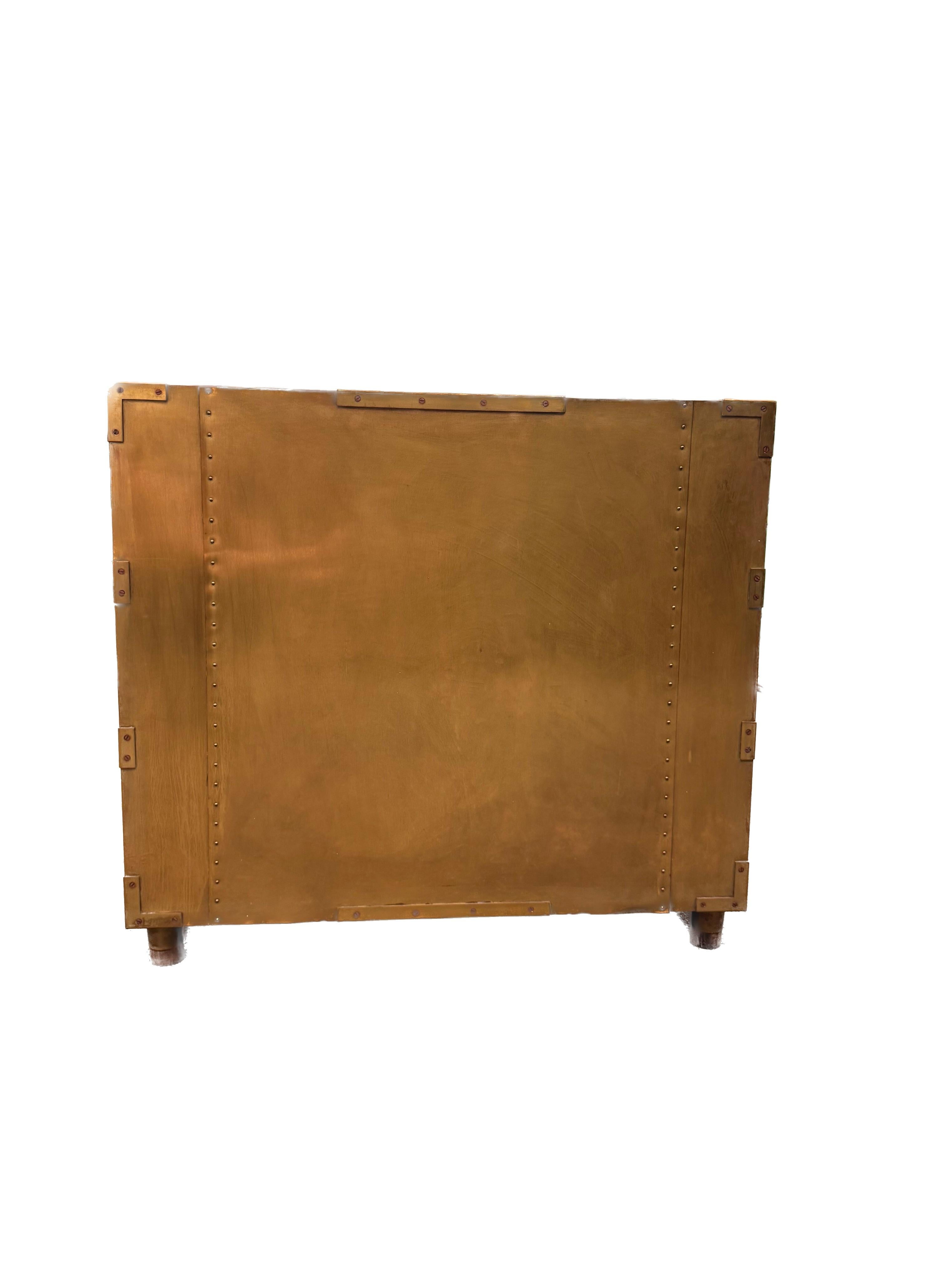 Sarreid Hollywood Regency Campaign Brass Clad Chest of Drawers For Sale 1