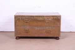 Sarreid Hollywood Regency Campaign Brass Clad Chest of Drawers or Cocktail Table