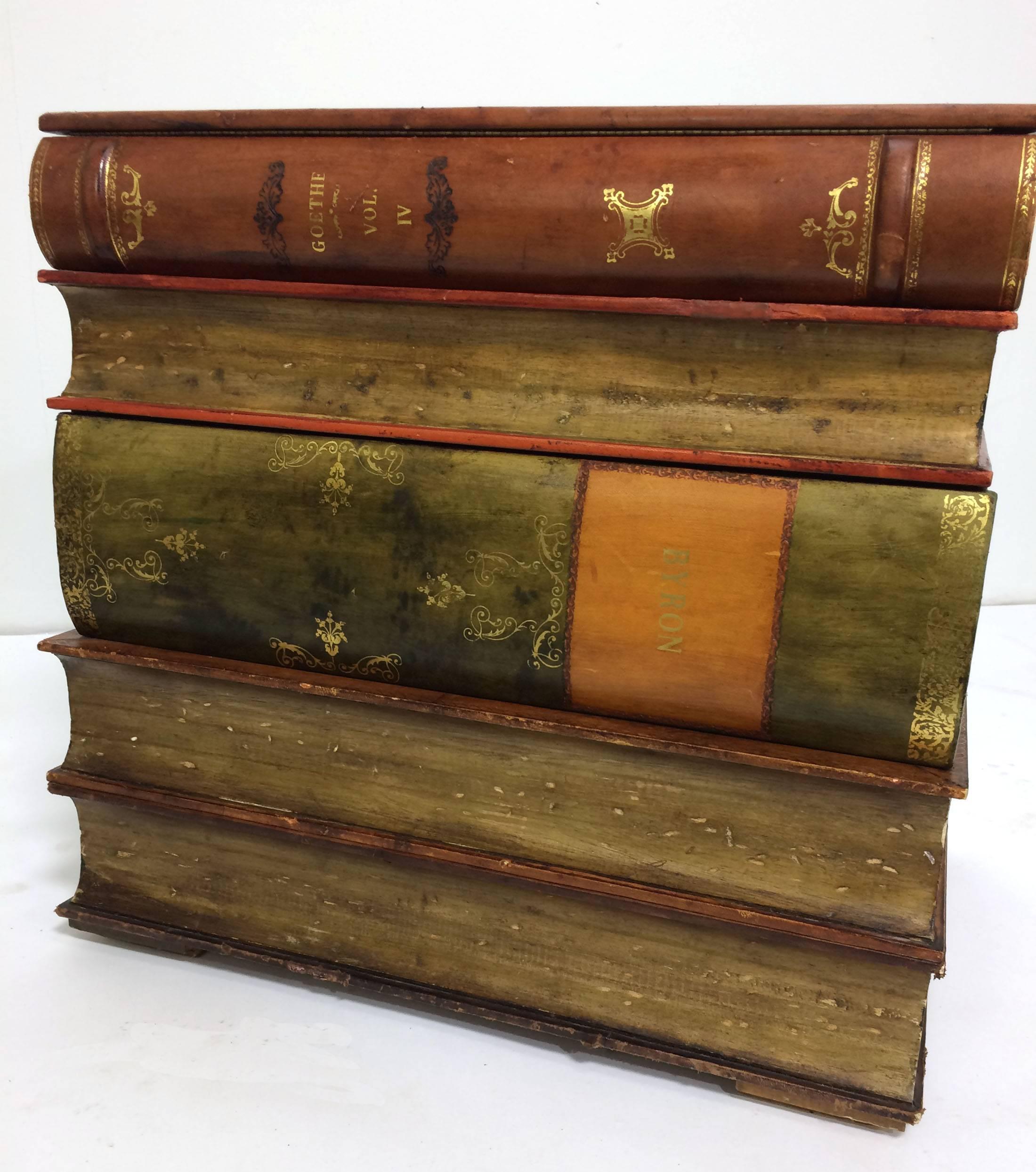 Mid-20th Century Sarreid Italian Leather Stacked Book Form End Table, circa 1960s