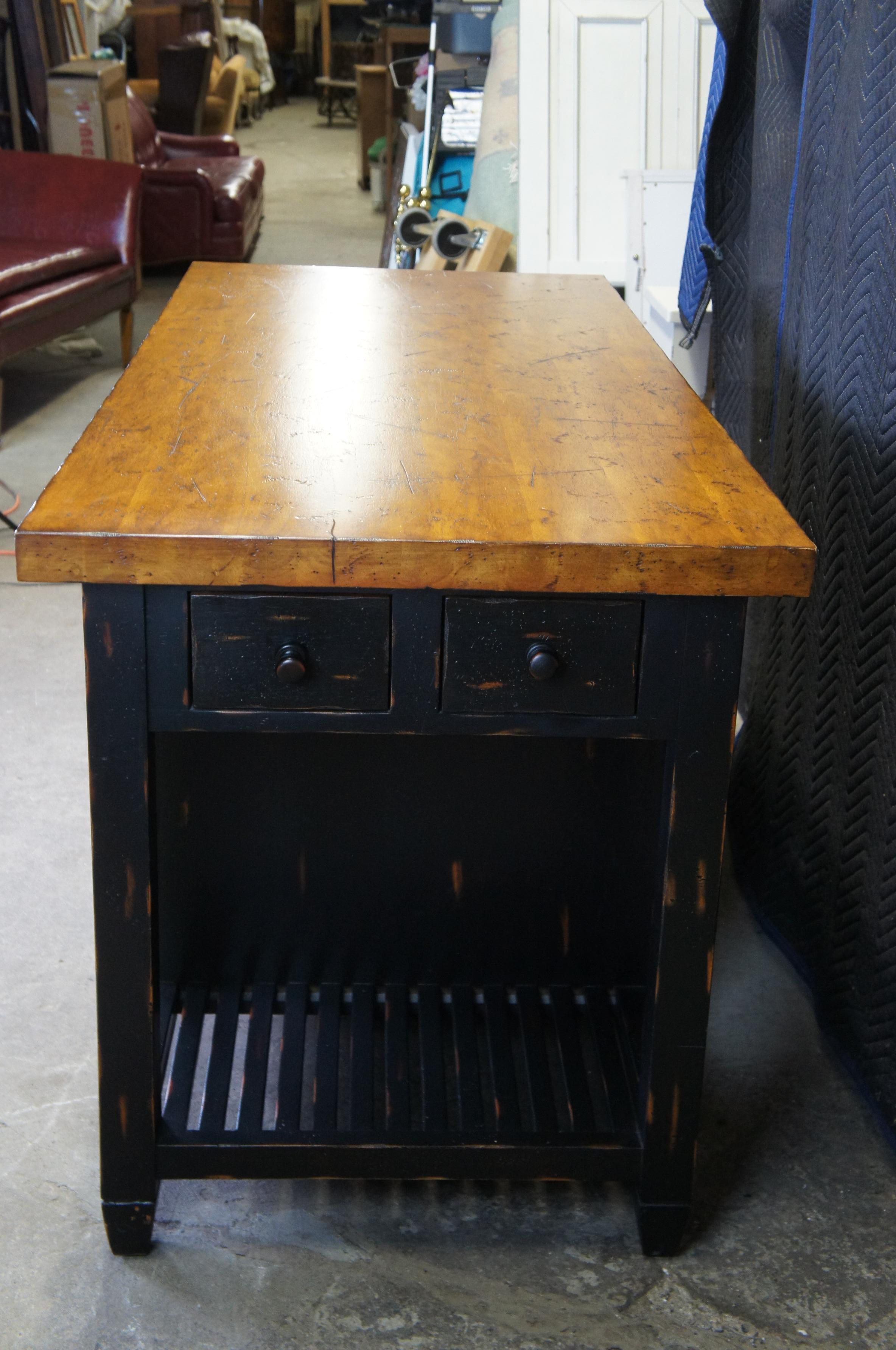 Sarreid Ltd American Country Farmhouse Pine Kitchen Island Harvest Table Cabinet For Sale 6