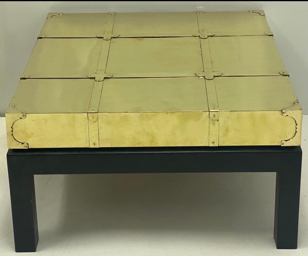 Sarreid Ltd. Brass Asian & Campaign Style Side or Coffee Table, Pair Available In Good Condition For Sale In Kennesaw, GA