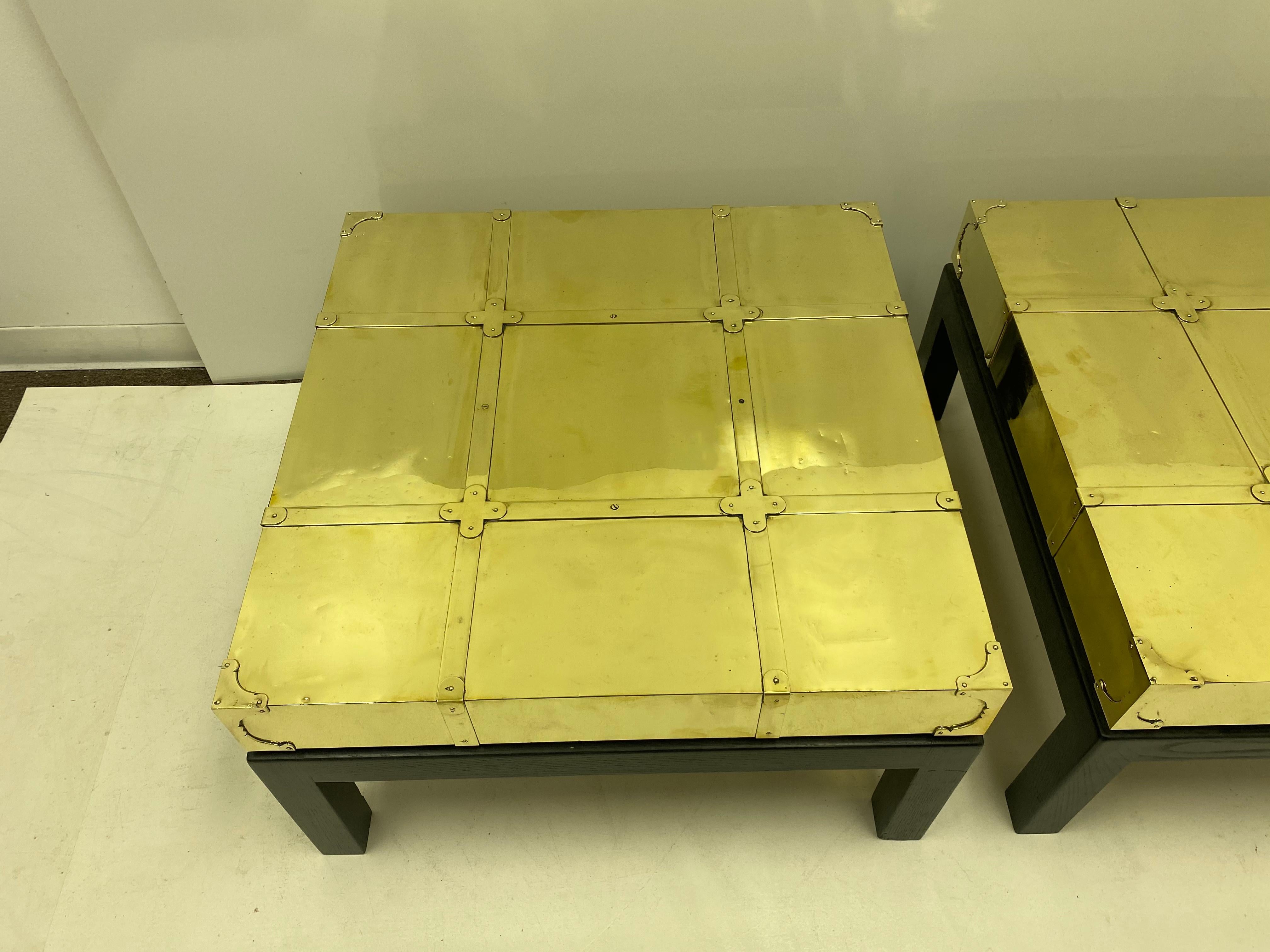 Spanish Pair of Sarreid Ltd. Brass Asian & Campaign Style Side Tables or Coffee Table 