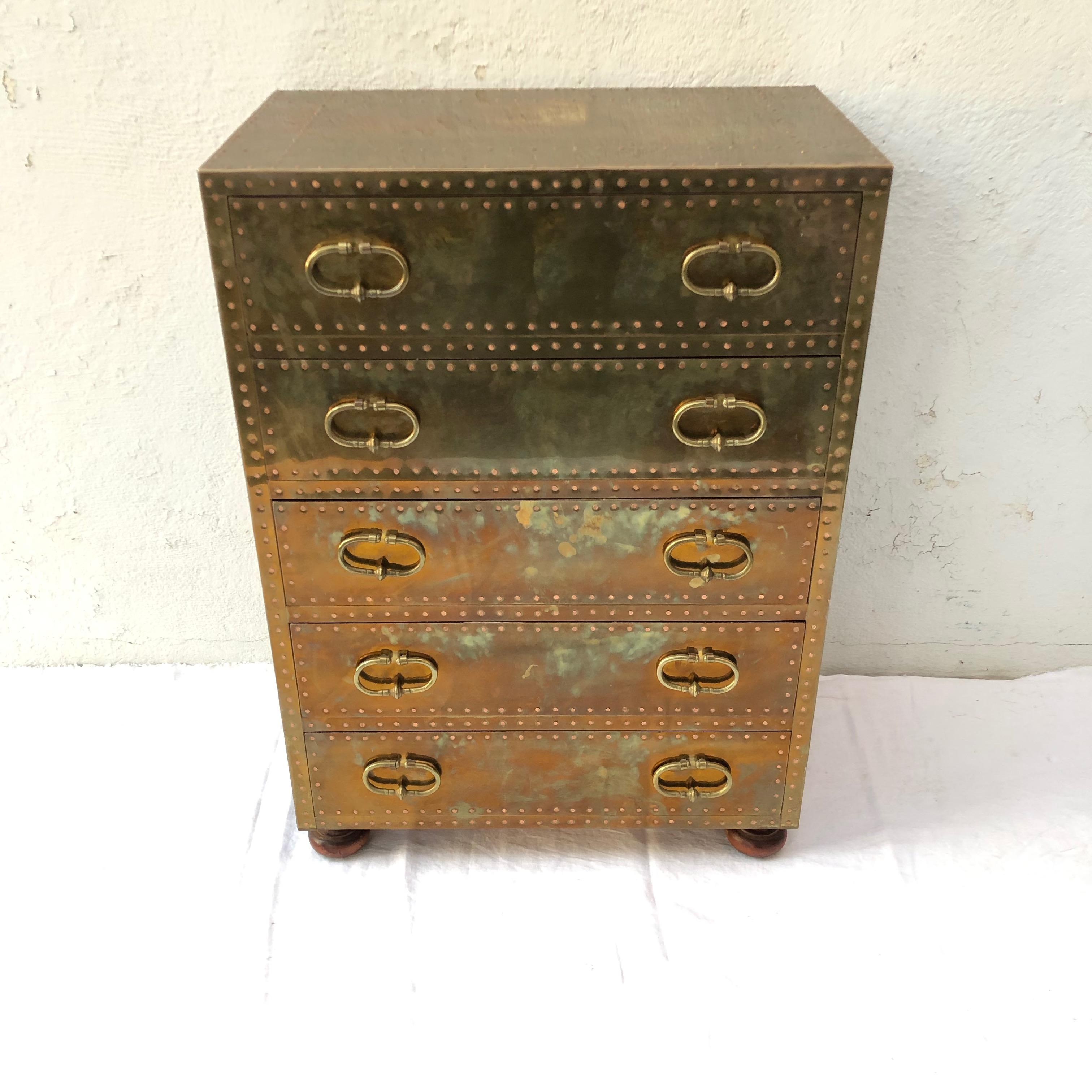 Brass clad 5-drawer chest by Sarried Ltd.