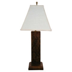Sarreid Ltd Embossed Brown Leather Geometric Column Table Lamp 29"