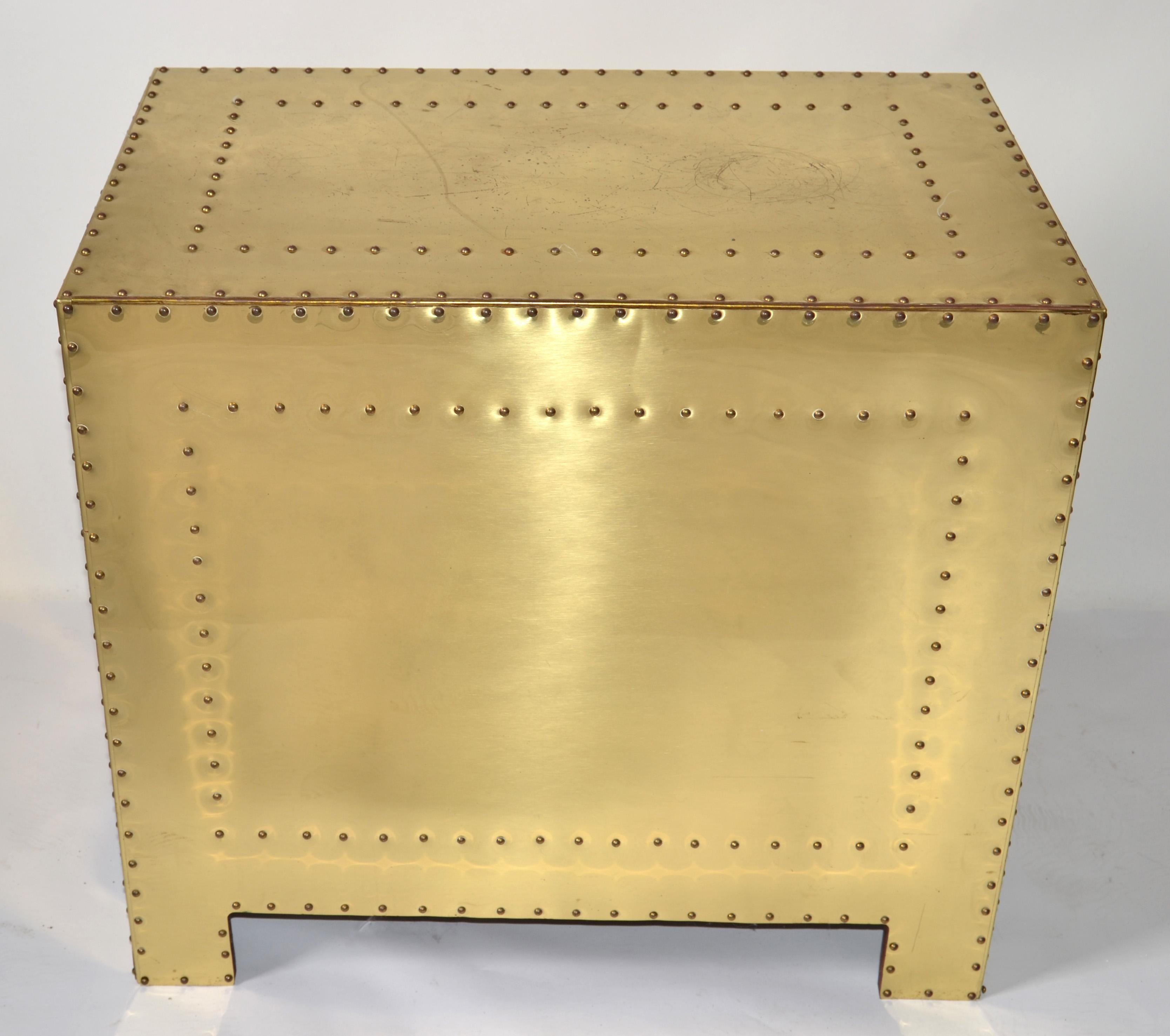 Brass Sarreid Ltd. Hollywood Regency Three Drawer Night Stand Chest Bedside Table 80s For Sale