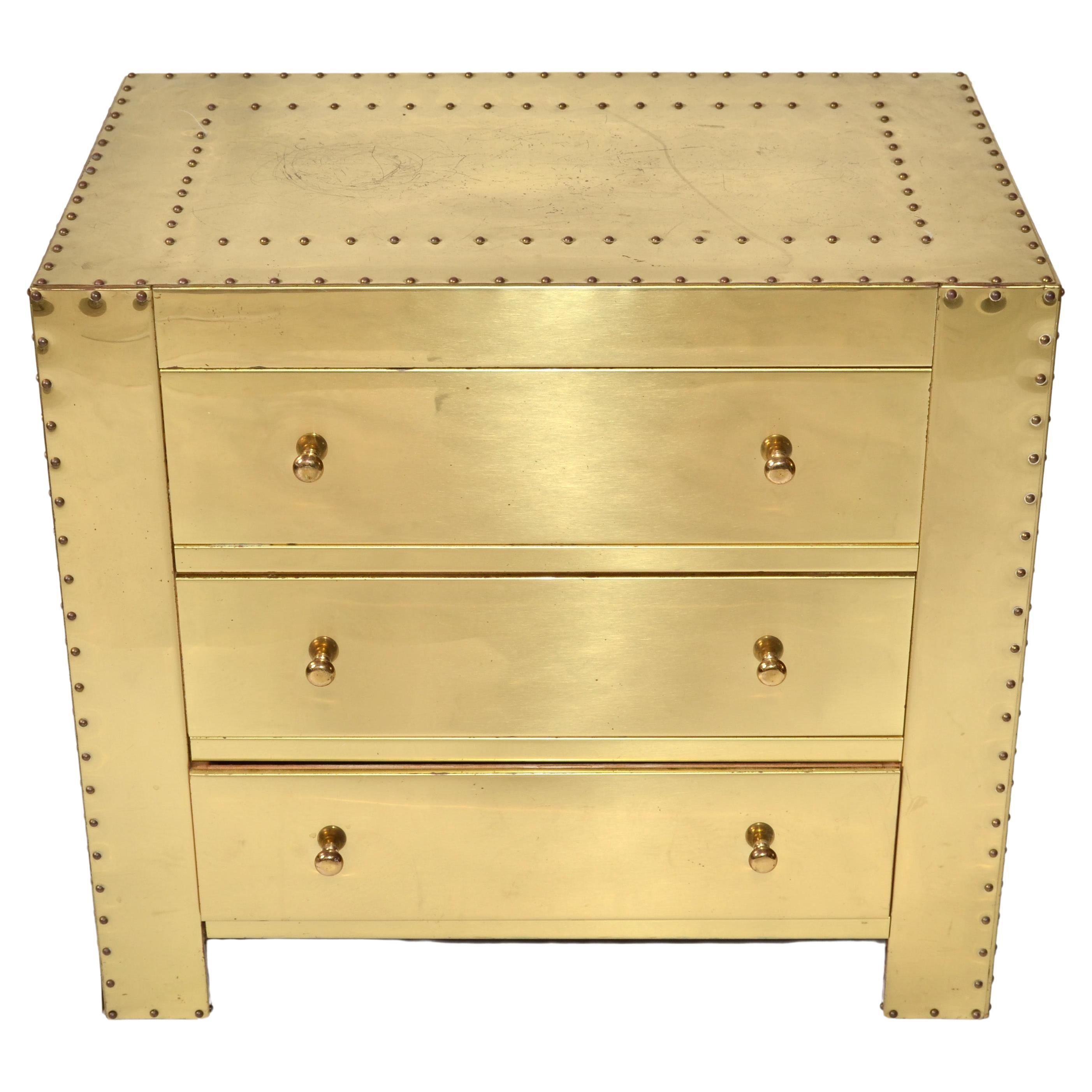 Sarreid Ltd. Hollywood Regency Three Drawer Night Stand Chest Bedside Table 80s  For Sale