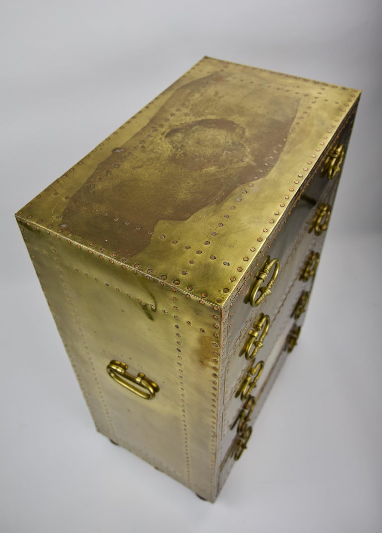 Sarreid Ltd Riveted Brass Chest of 5 Drawers at 1stDibs