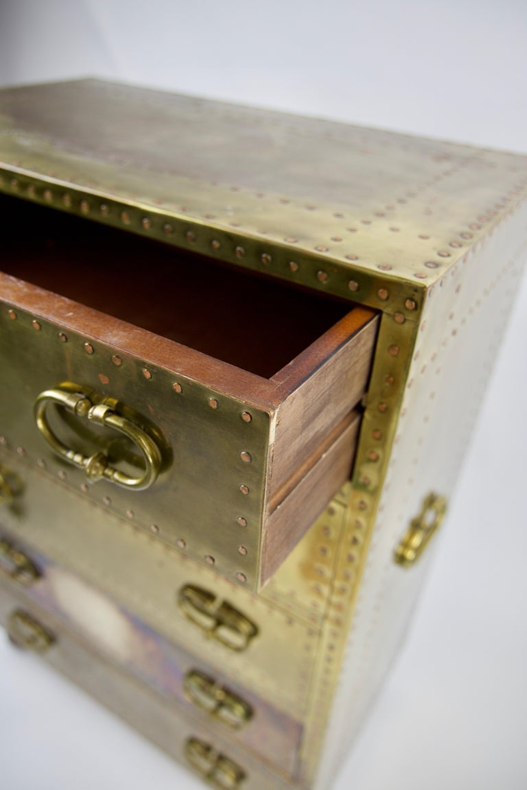 Sarreid Ltd Riveted Brass Chest of 5 Drawers at 1stDibs sarreid brass