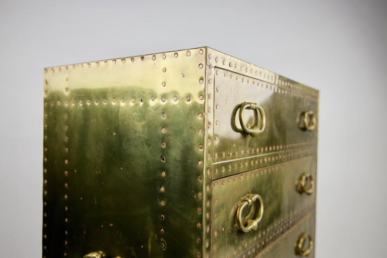Sarreid Ltd Riveted Brass Chest of 5 Drawers at 1stDibs