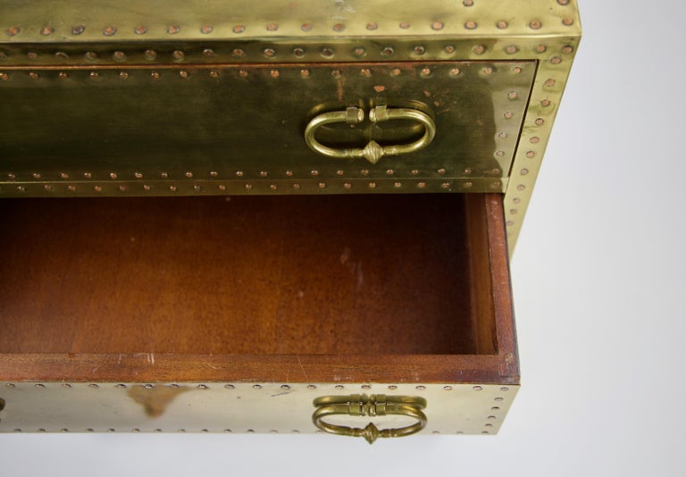 Sarreid Ltd Riveted Brass Chest of 5 Drawers at 1stDibs