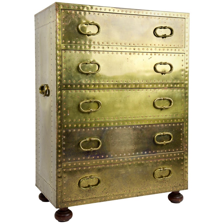 Sarreid Ltd Riveted Brass Chest of 5 Drawers at 1stDibs sarreid brass