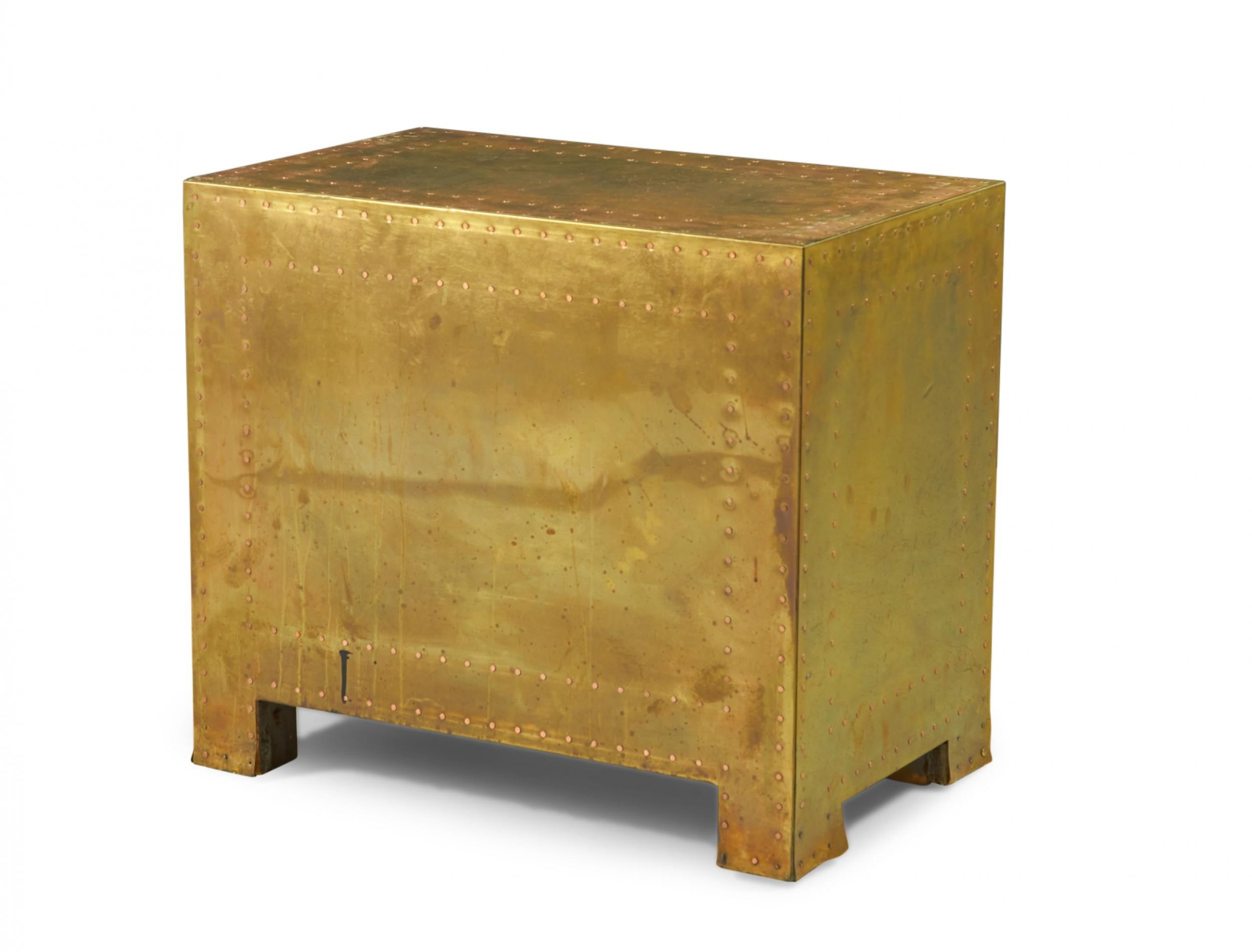 Sarreid, Ltd. Spanish High Style Brass Clad Strongbox Commode / Bedside Table In Good Condition For Sale In New York, NY
