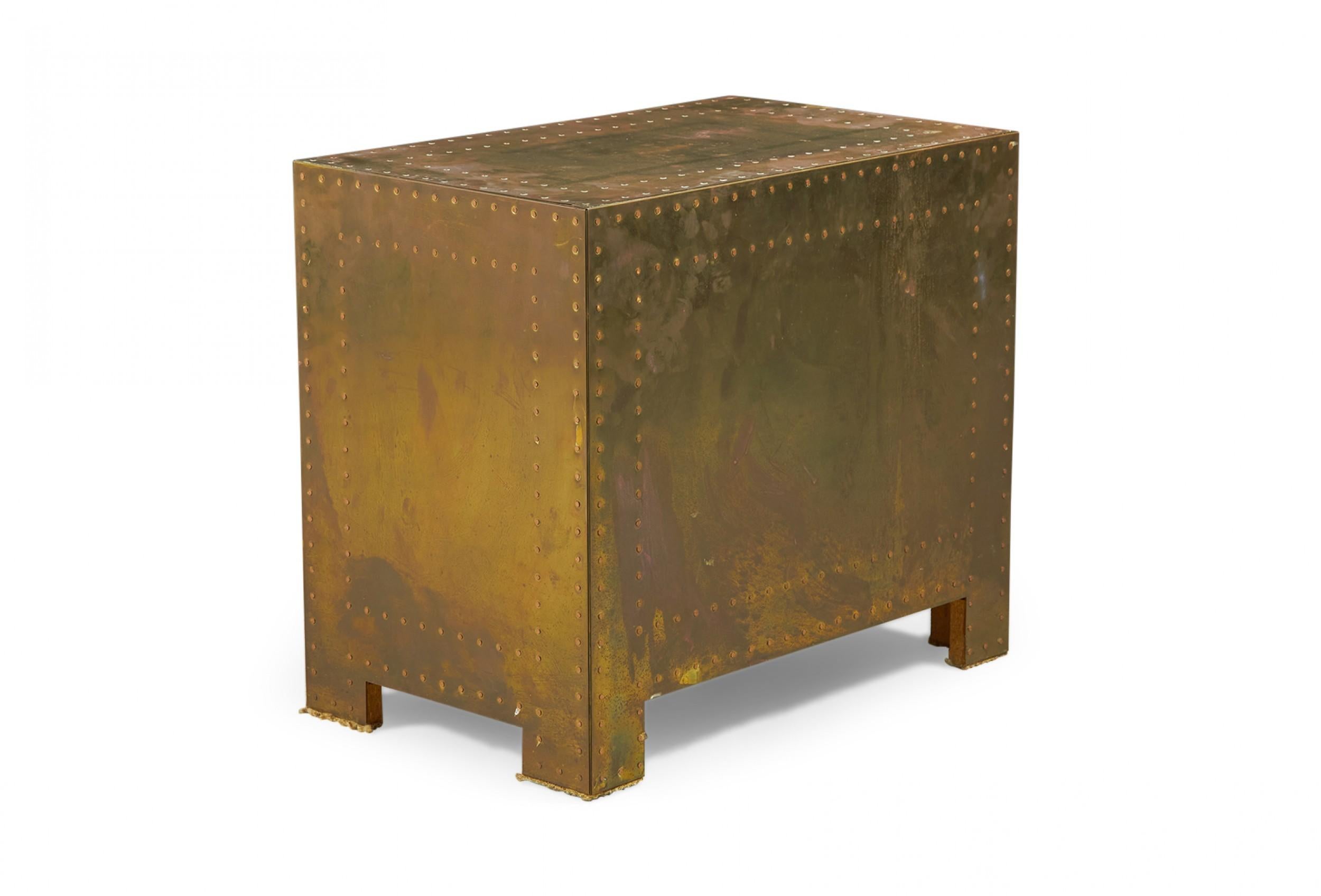 Sarreid, Ltd. Spanish High Style Brass Clad Strongbox Commode / Bedside Table In Good Condition For Sale In New York, NY