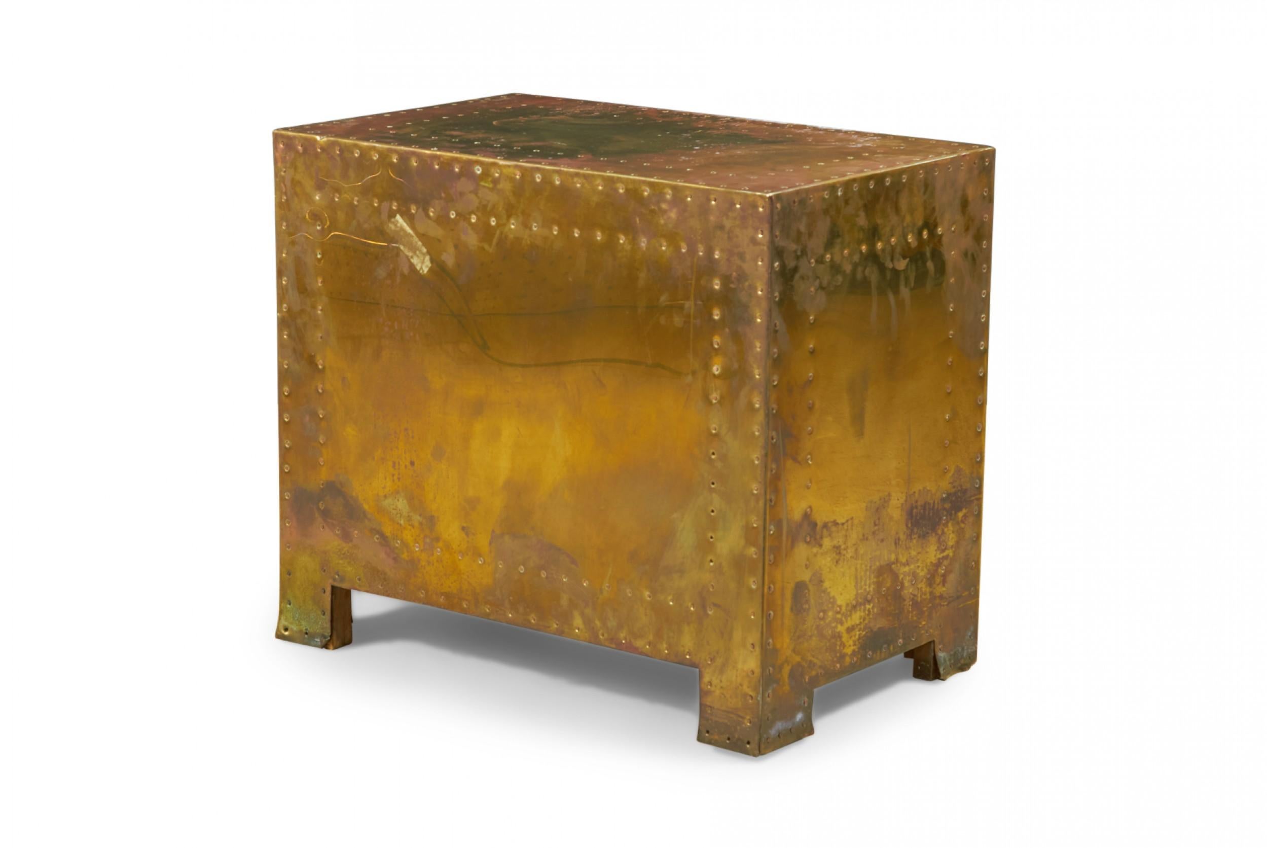 Hollywood Regency Sarreid, Ltd, Spanish High Style Brass Clad Strongbox Commode / Bedside Table For Sale