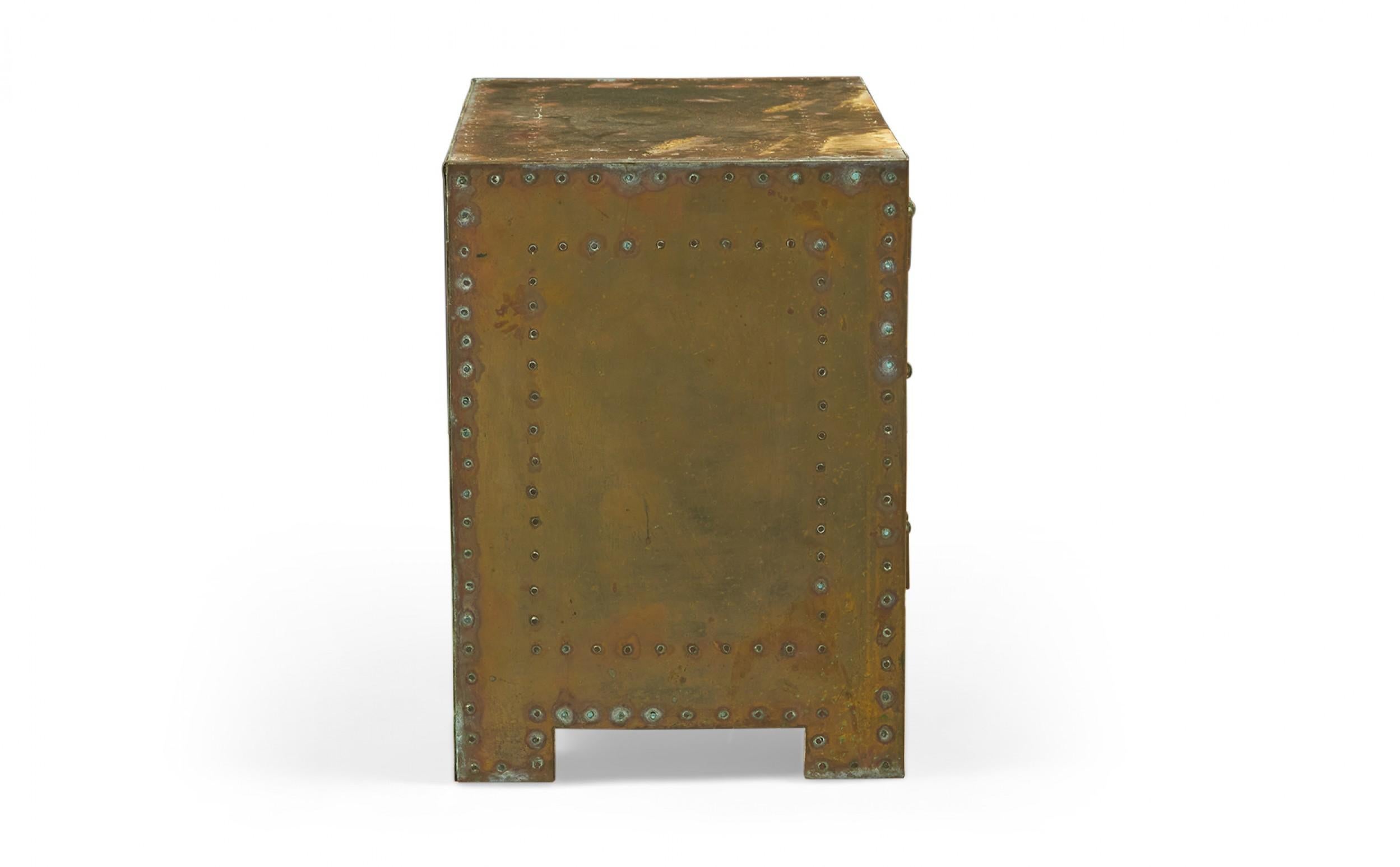 Metal Sarreid, Ltd. Spanish High Style Brass Clad Strongbox Commode / Bedside Table For Sale