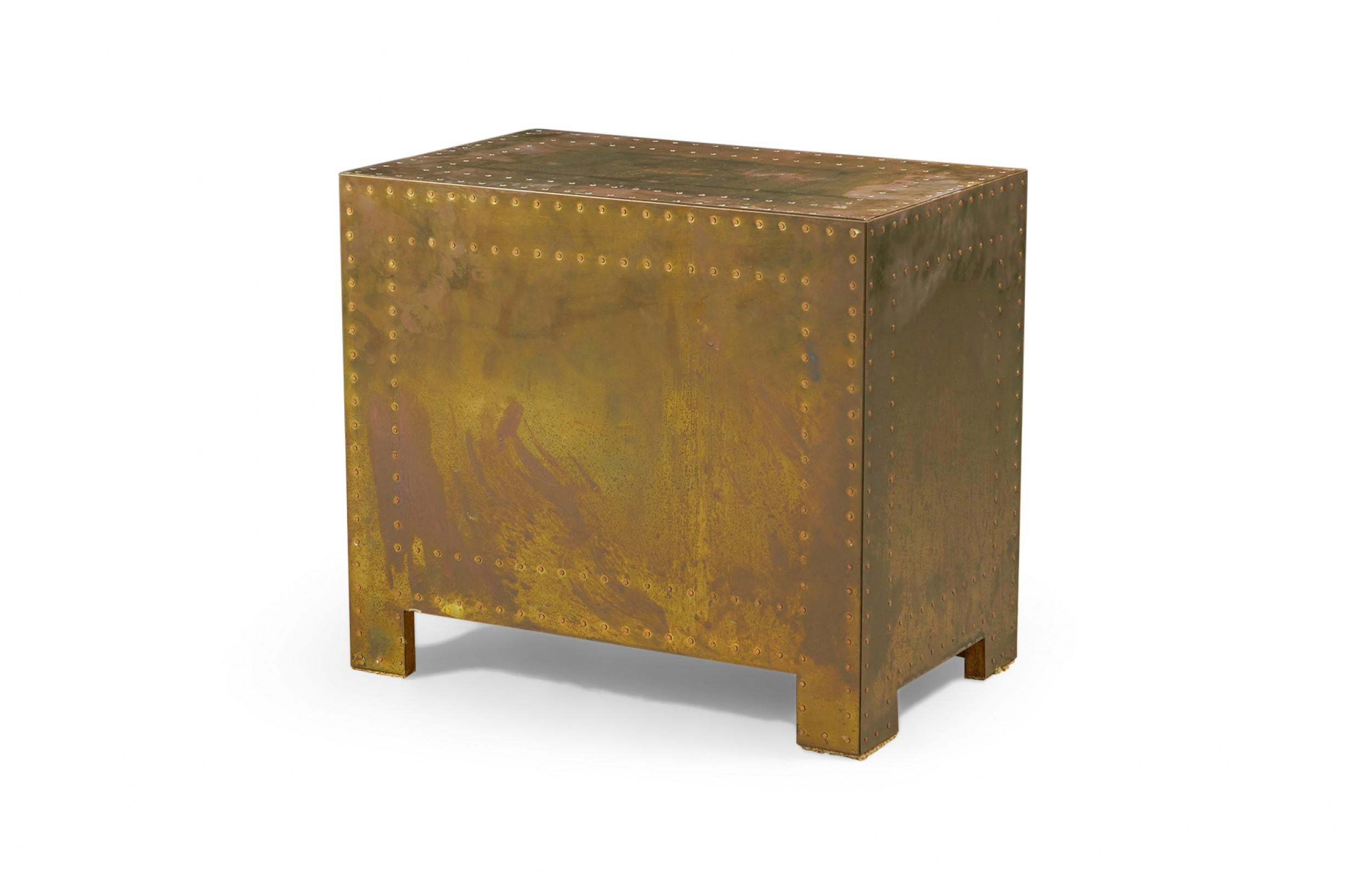 Metal Sarreid, Ltd. Spanish High Style Brass Clad Strongbox Commode / Bedside Table For Sale