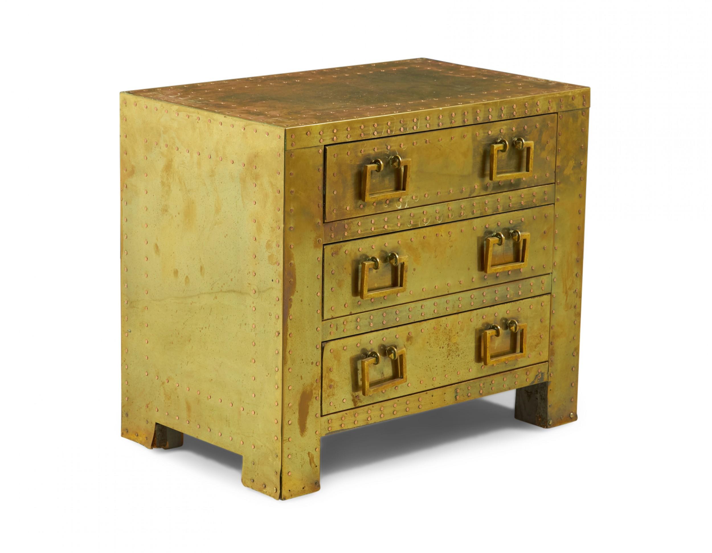 Sarreid, Ltd. Spanish High Style Brass Clad Strongbox Commode / Bedside Table For Sale 1