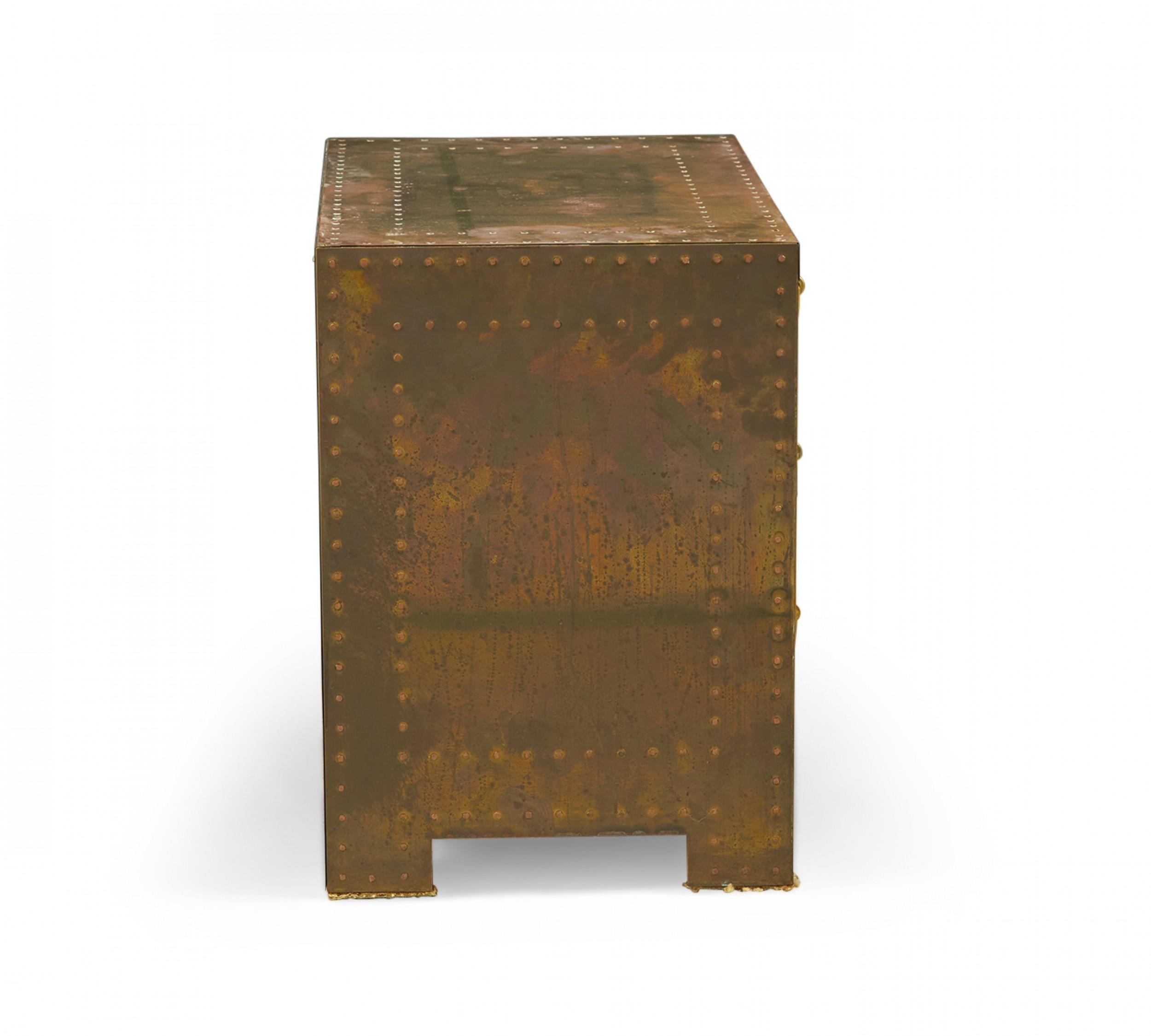 Sarreid, Ltd. Spanish High Style Brass Clad Strongbox Commode / Bedside Table For Sale 1