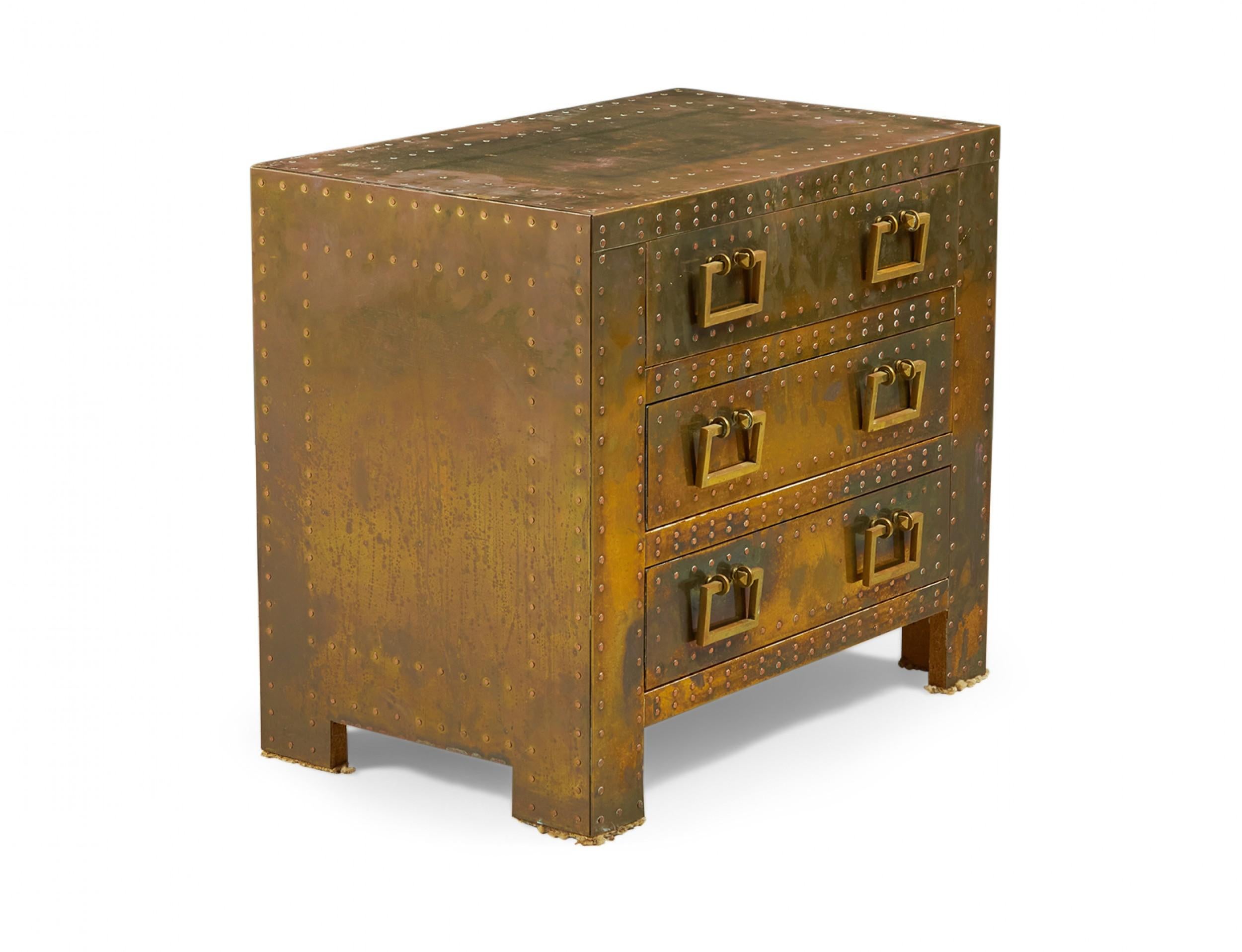 Sarreid, Ltd. Spanish High Style Brass Clad Strongbox Commode / Bedside Table For Sale 2