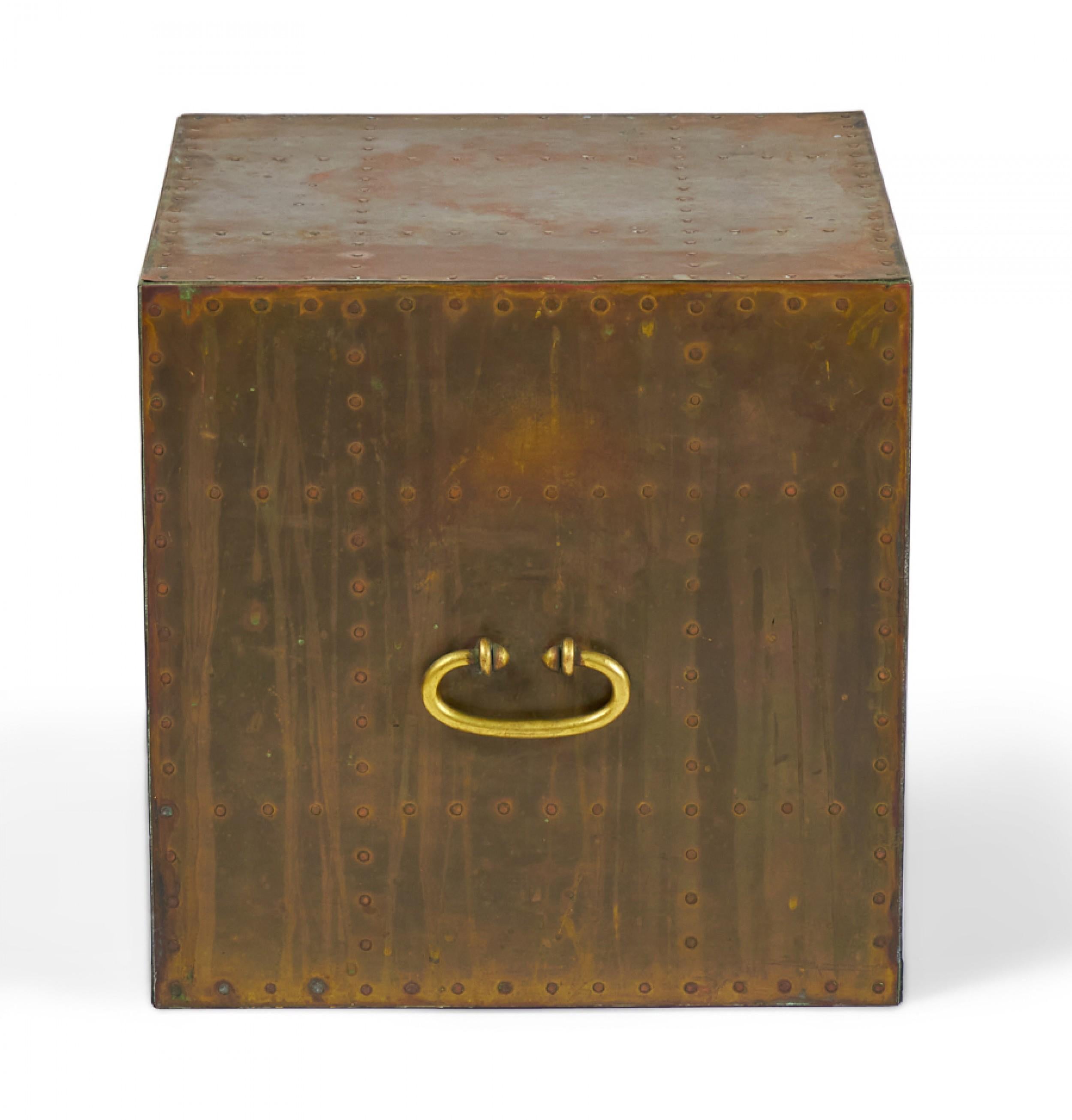 Hollywood Regency Sarreid, Ltd. Spanish High Style Brass Studded Cube Occasional Table For Sale